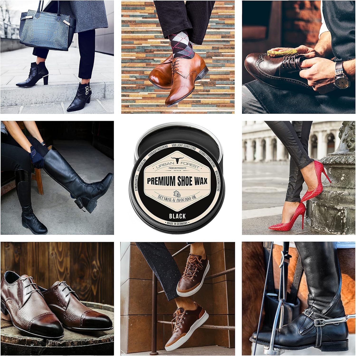 URBAN FOREST Schuhcreme Schuhwachs Braun mit Bienenwachs & Avocado-Öl 150ml Schuhcreme