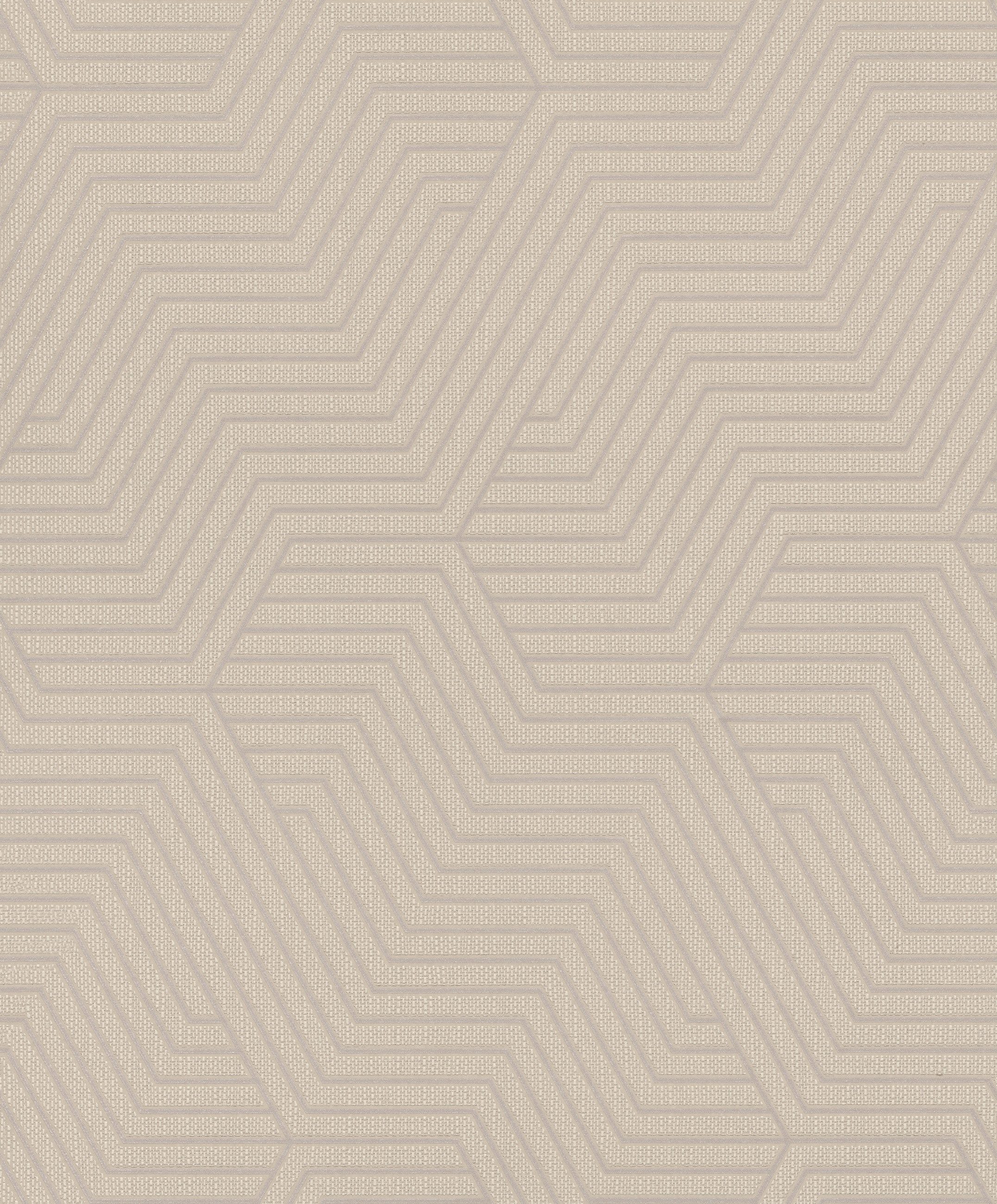 Rasch Vliestapete Geometrisches Streifen Muster - Vliestapete Grau, glänzend, grafisch, Textiloptik, (1 Rolle, 1 St., Kollektion 'Deco Style' - 10,05 m x 0,53 m), Lichtbeständige Farben - Feucht abwischbar - Restlost abziehbar