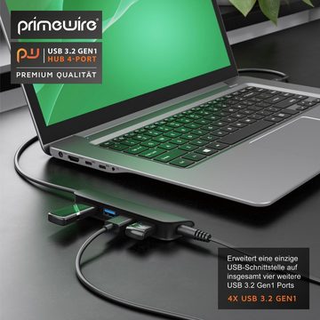Primewire USB-Adapter, aktiver 4Port USB 3.2 Gen1 Hub Verteiler mit Netzteil, transportabel