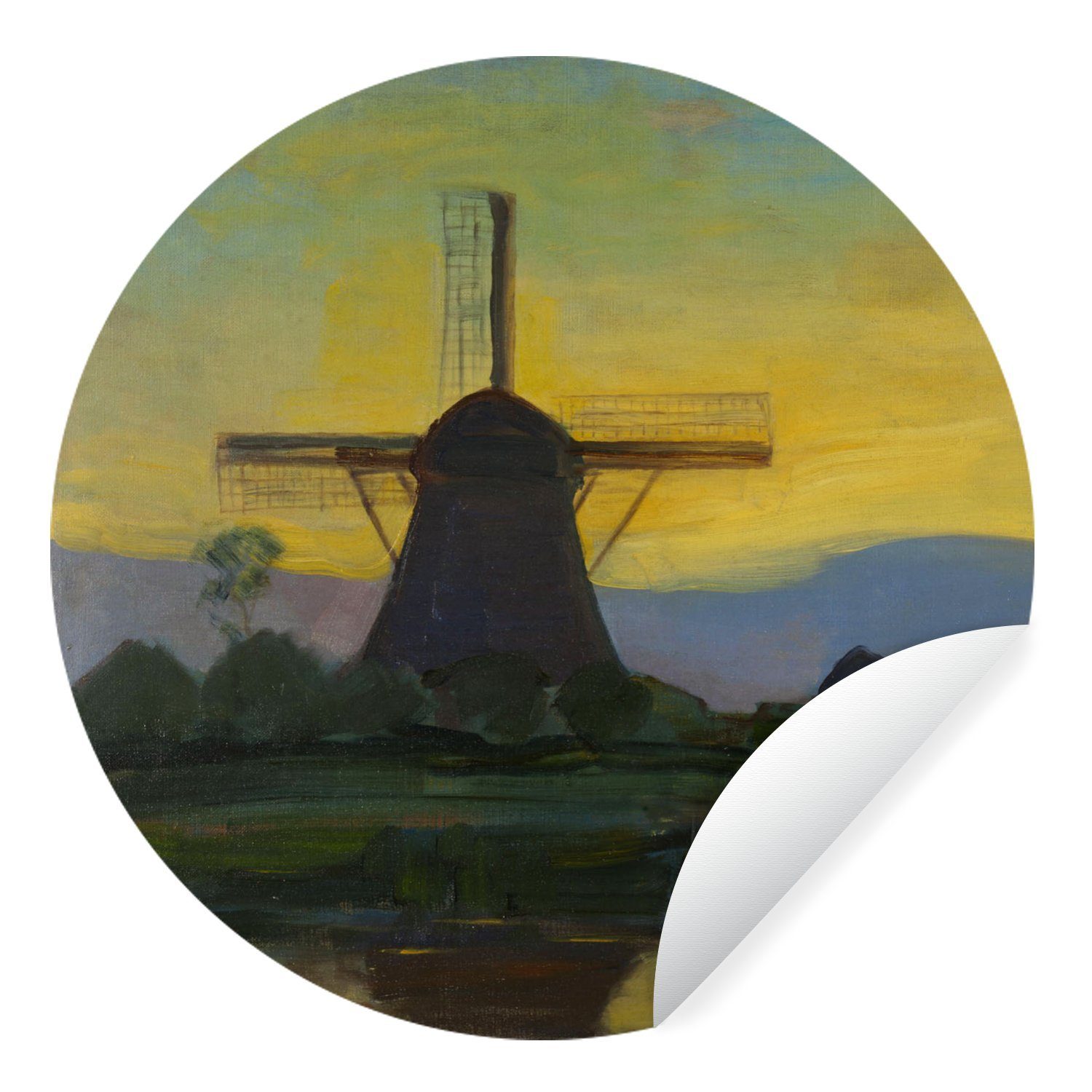 MuchoWow Wandsticker Östliche Windmühle - Piet Mondrian (1 St), Tapetenkreis für Kinderzimmer, Tapetenaufkleber, Rund, Wohnzimmer