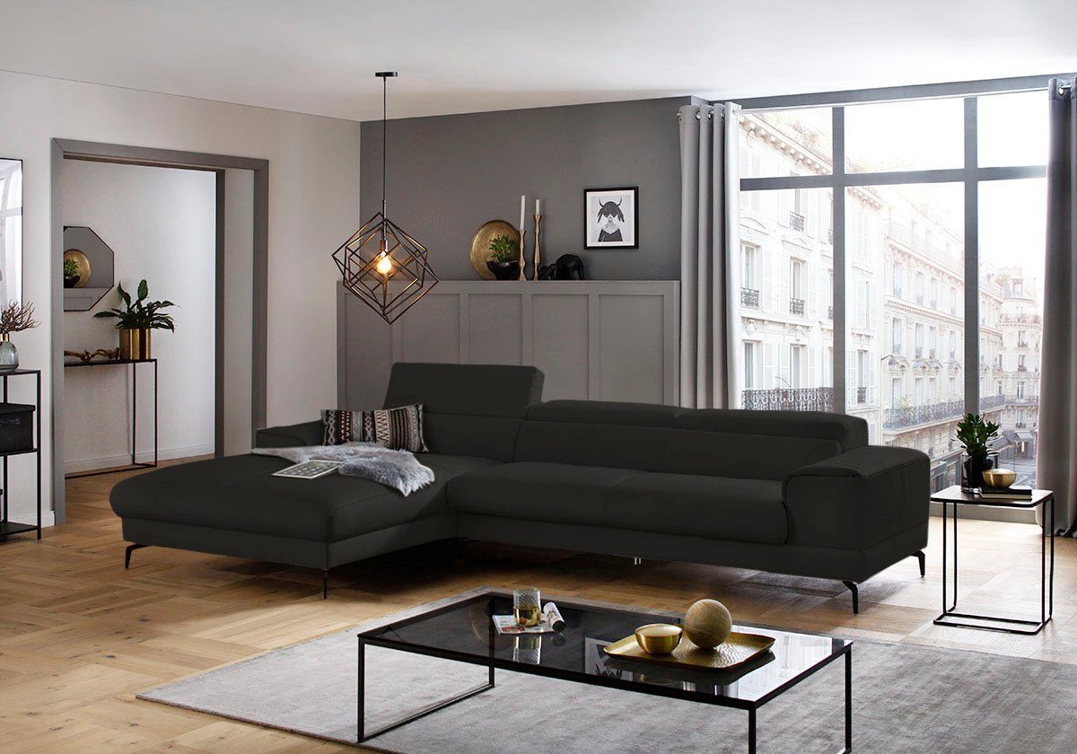 W.SCHILLIG Ecksofa piedroo, Designsofa mit tollem Sitzkomfort, bequem, L-Form, Kopfteilverstellung, wahlweise mit Sitztiefenverstellung, Breite 343cm
