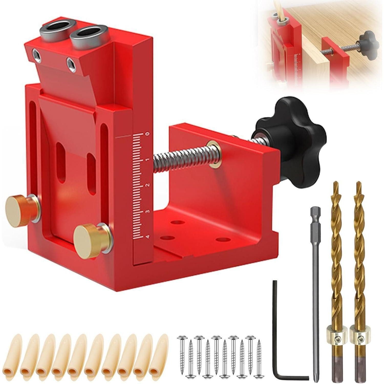 LuxusKollektion Frässchablone Bohrschablone Taschenloch einstellbar 2er Set 9 mm Rot