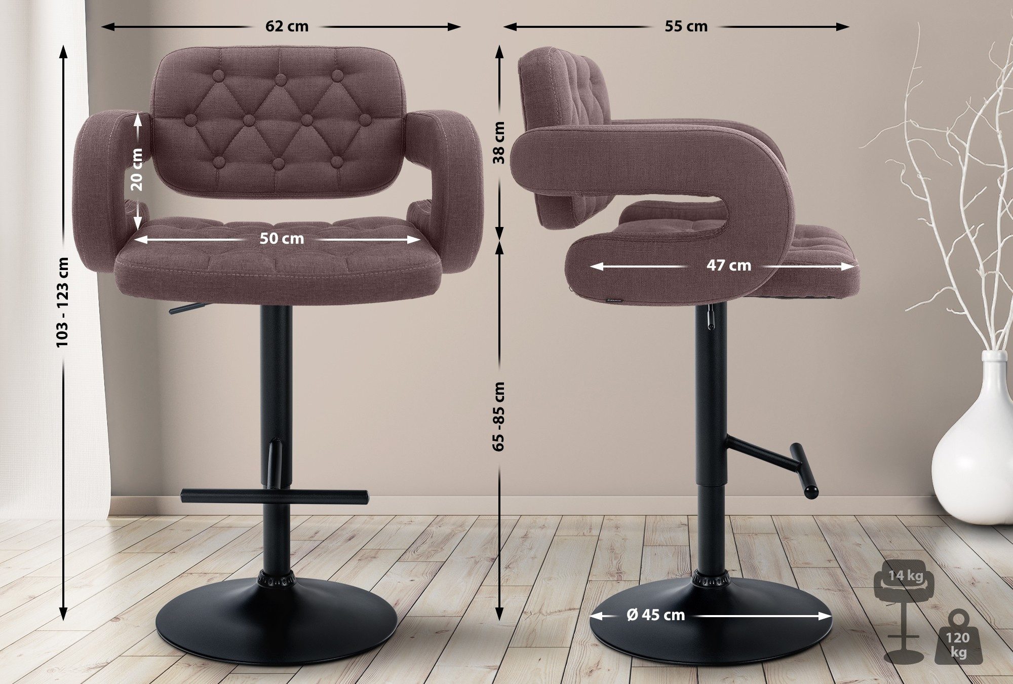 CLP Barhocker Dublin, Stoff-Bezug, drehbar und günstig online kaufen
