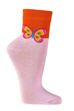 Wowerat Kurzsocken Baumwolle Kurzschaft Socken mit Schmetterling Motiv farbenfroh (2 Paar) Schmetterling Motiv an der Seite