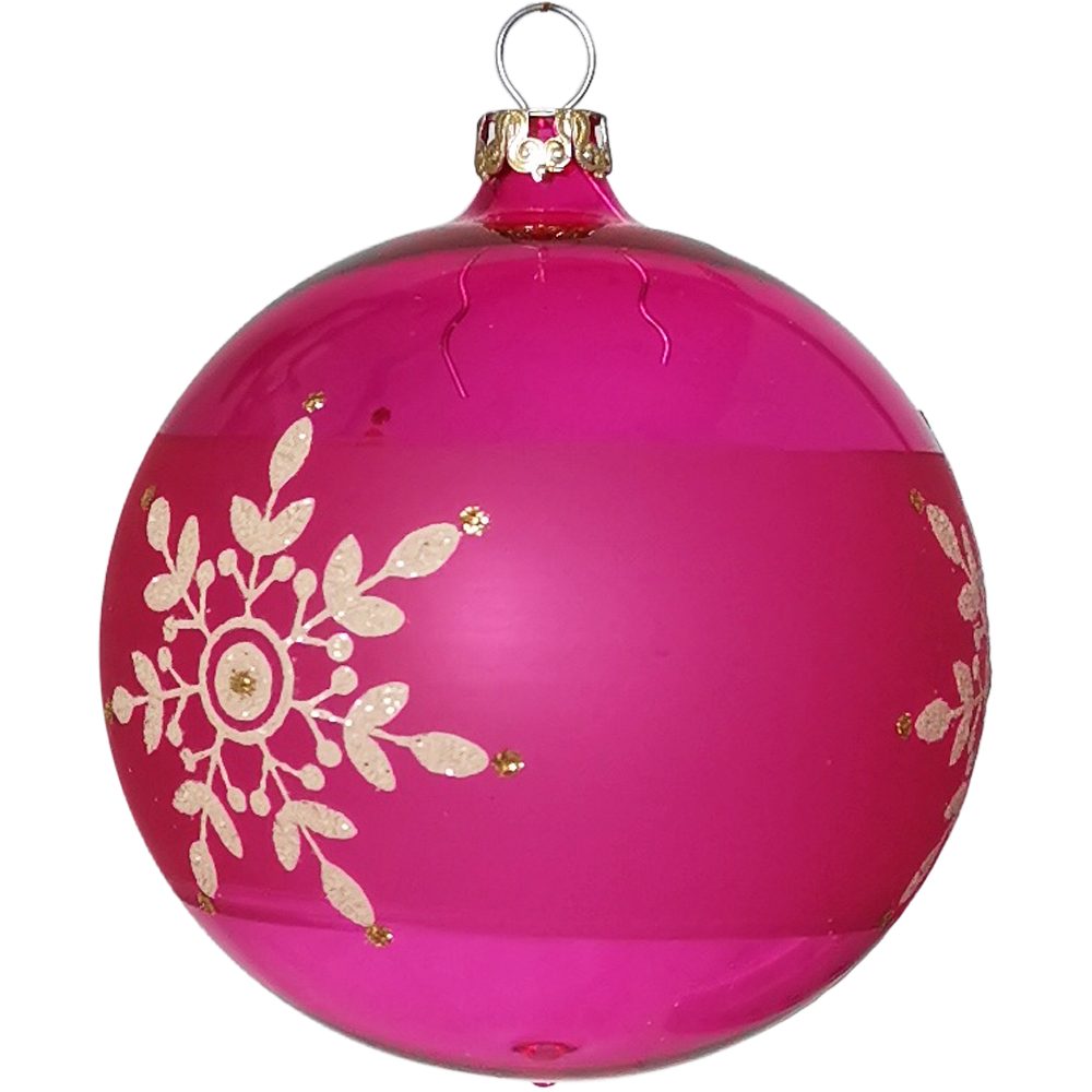 Glasdesign mundgeblasen, St), pink Thüringer (6 Weihnachtskugel-Set Kristallblüten handdekoriert Weihnachtsbaumkugel
