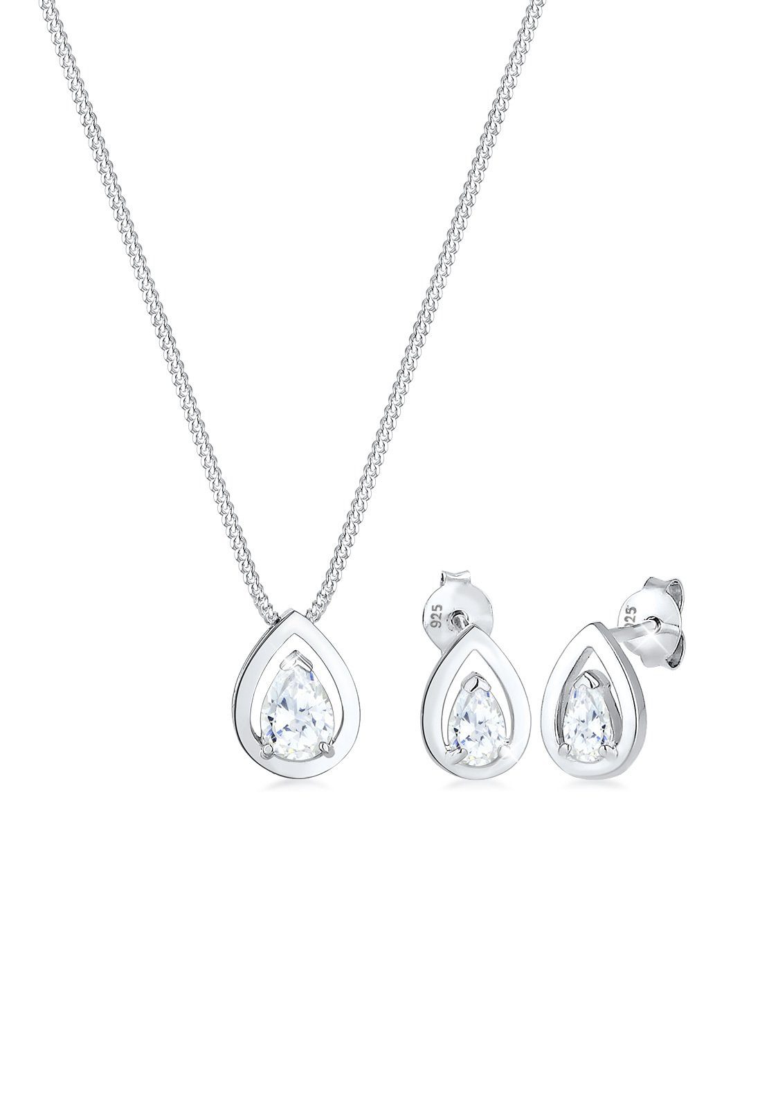 Schmuckset Set Tropfen Zirkonia Weiß 925 Sterling Silber