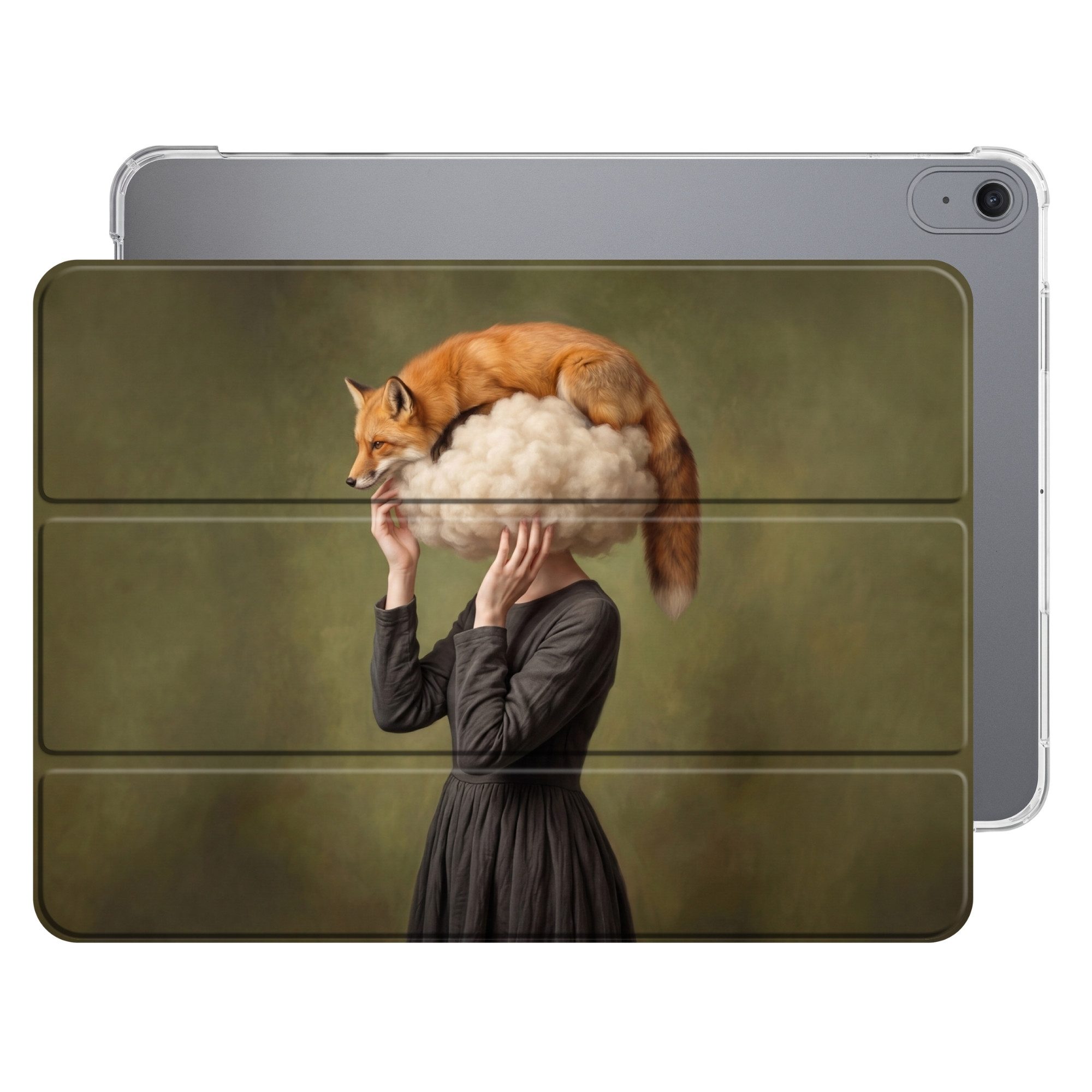 OnlyWow Tablet-Hülle Apple iPad Air 2025 13 inch Fuchs - Surrealist - Grün, Smart Cover, Klapphülle, Stoßfest, Bunt