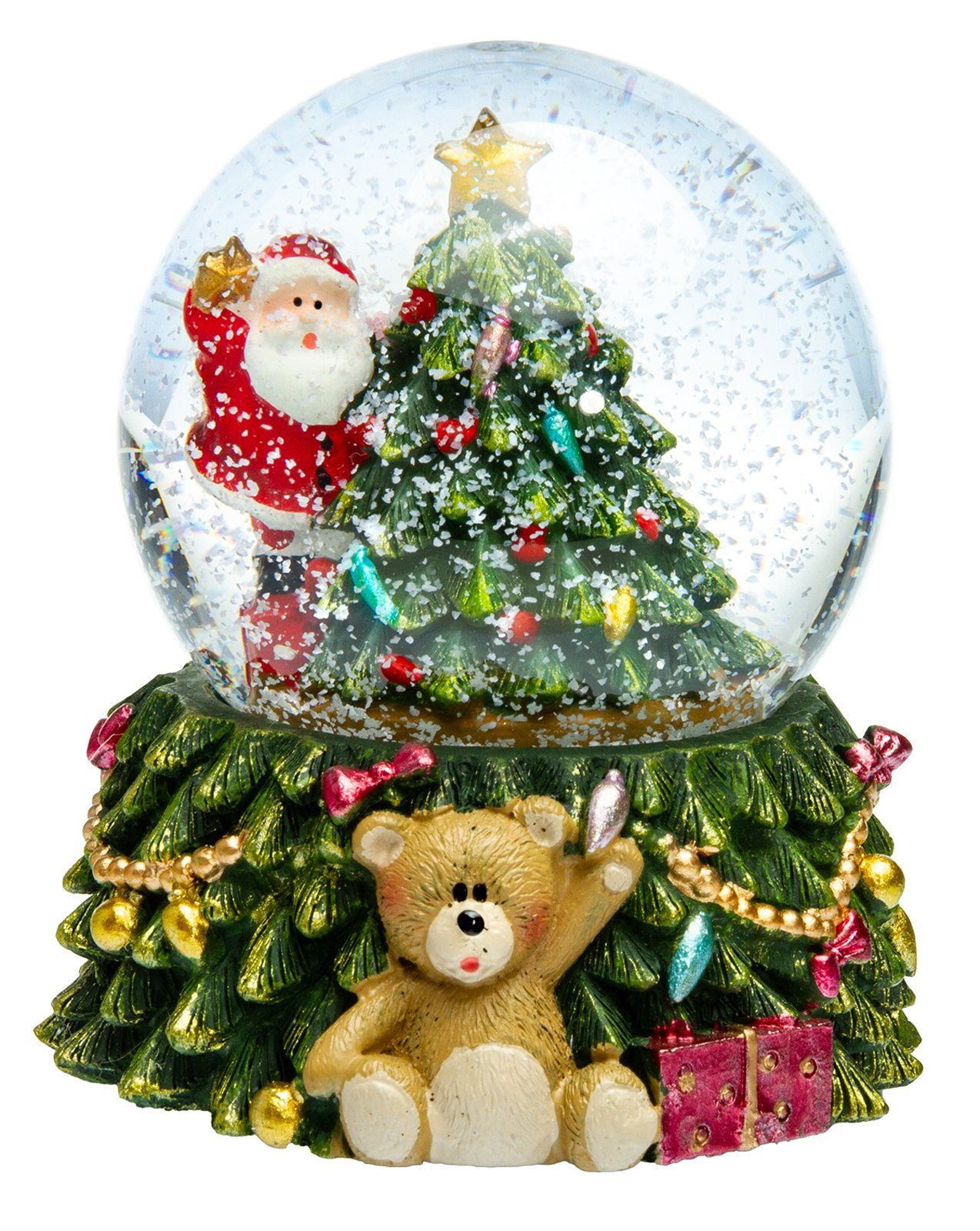 SIKORA Schneekugel SK11 Weihnachtsmann auf dem Baum bunte LED Beleuchtung D:6,5cm