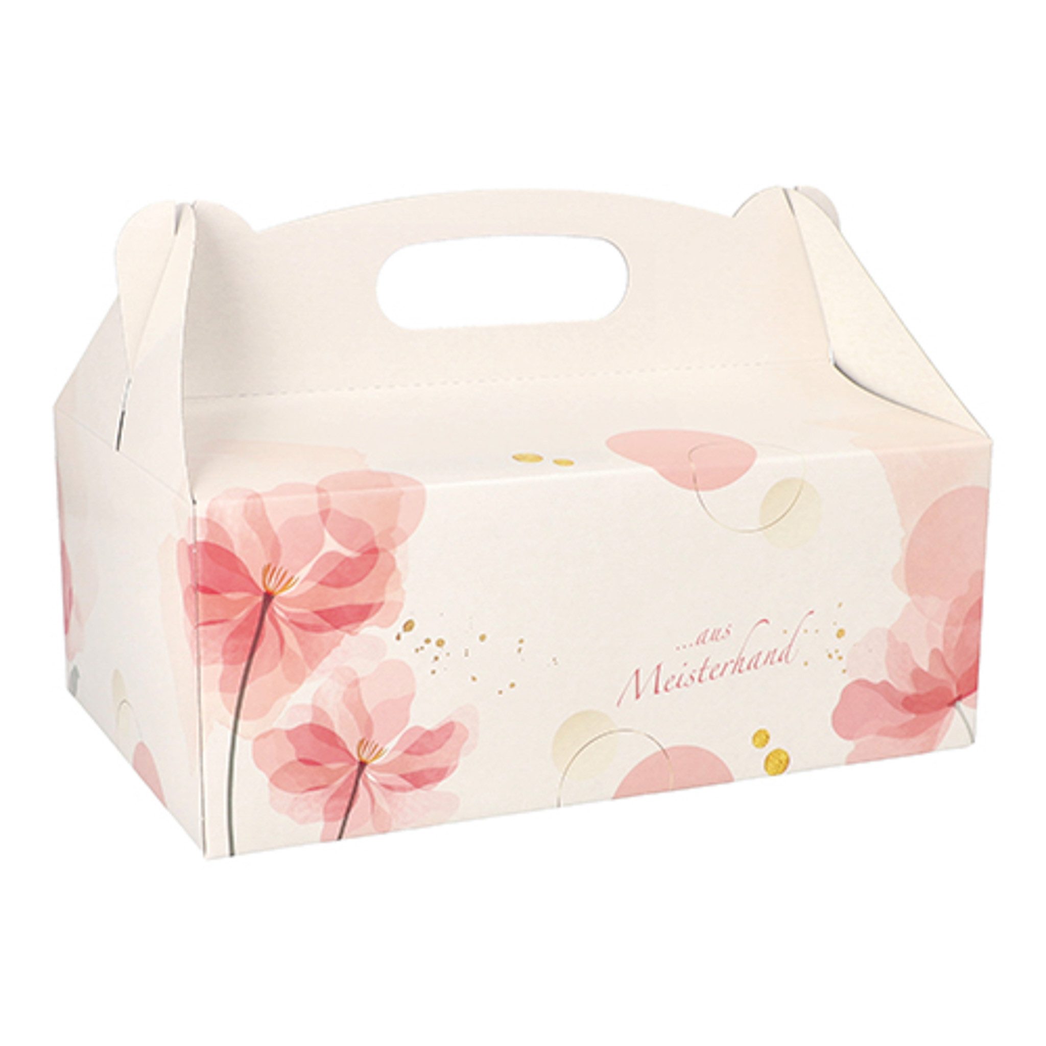 PAPSTAR Kuchentransportbox, Papier, Tortenschachtel mit Griff 23x16x9cm mit Motiv 15er Set Weiß / Rose