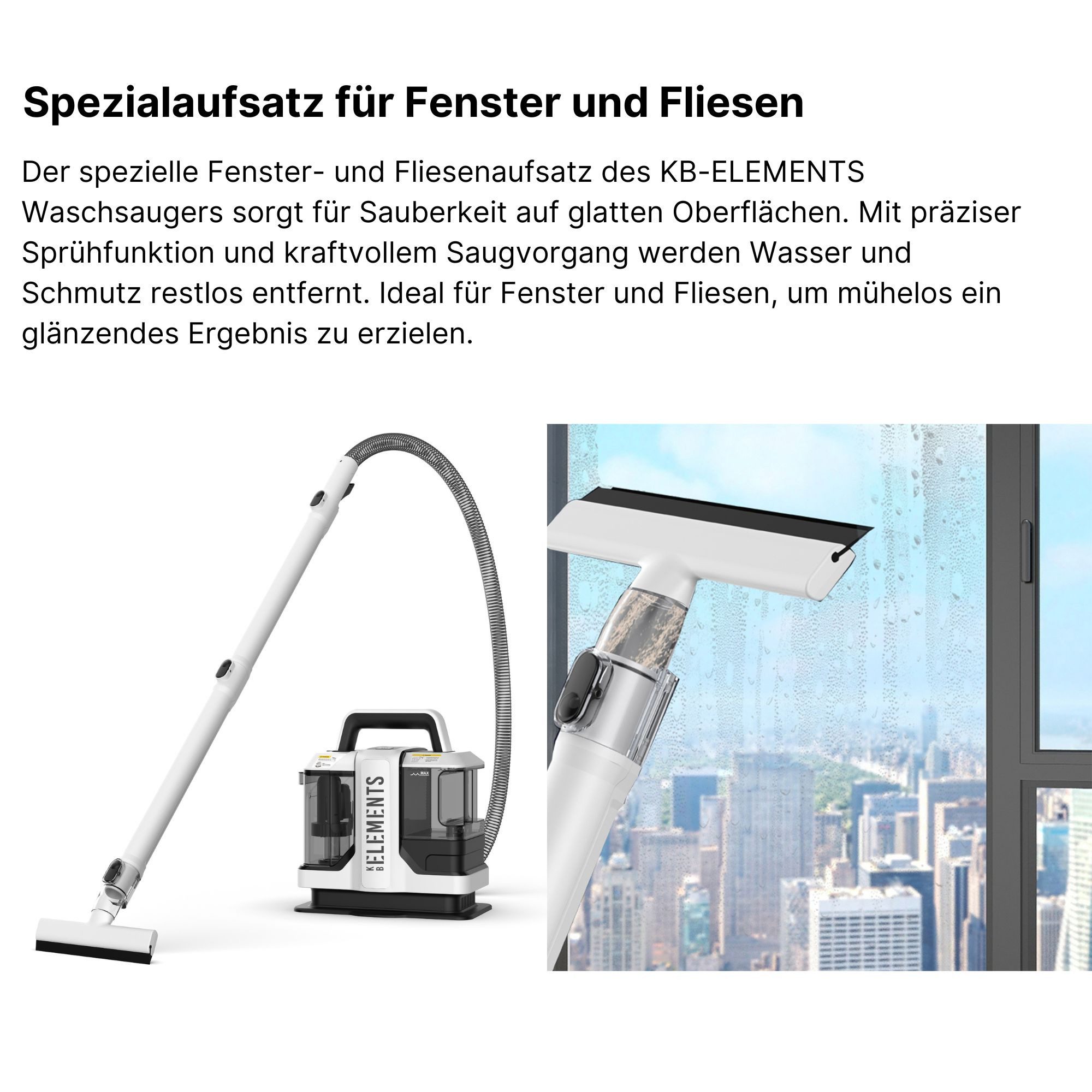 KB Elements Wasch-Sauger Teppichreinigungsgerät, Polsterreiniger gerät, Waschsauger, ELK223VSW, 750,00 W, Beutellos, Fenster- und Fliesenaufsatz, 750 Watt, 5 Meter Kabellänge