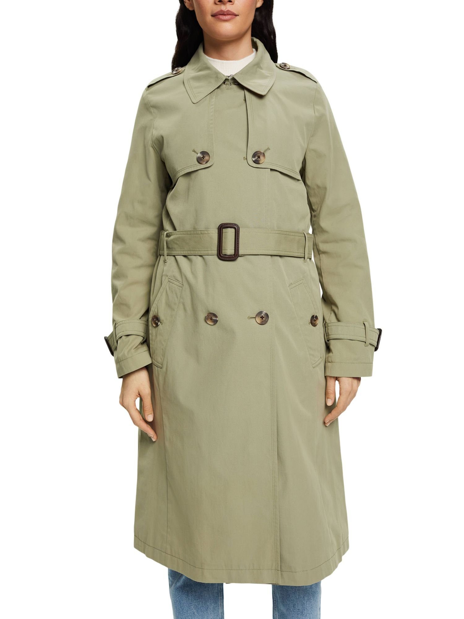 Esprit Langmantel Doppelreihiger Trenchcoat mit Gürtel