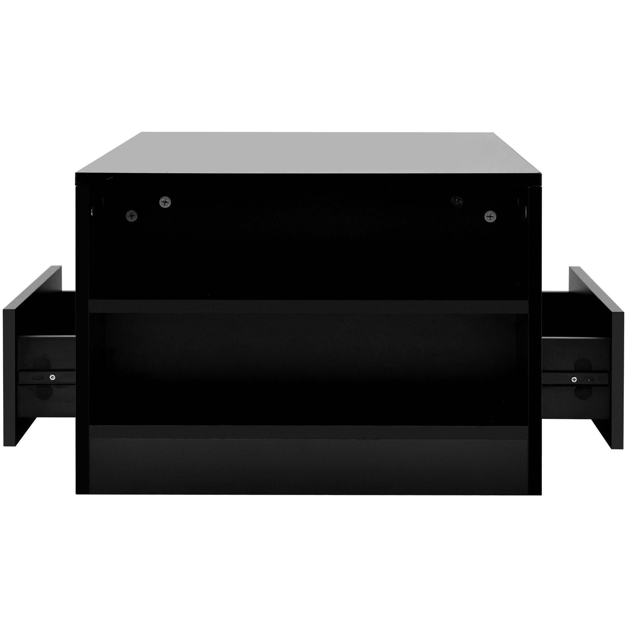 Couchtisch (Wohnzimmertisch Hochglanz Schwarz), Sofatisch mit LED-Beleuchtung, 2 Schubladen, 2 Regale, 95 x 53 x 37 cm