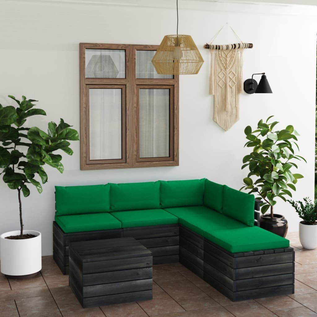 Garten-Sofagarnitur aus 6-tlg. mit Paletten Kiefernholz, Gartenlounge-Set vidaXL Kissen Grün (6-tlg)