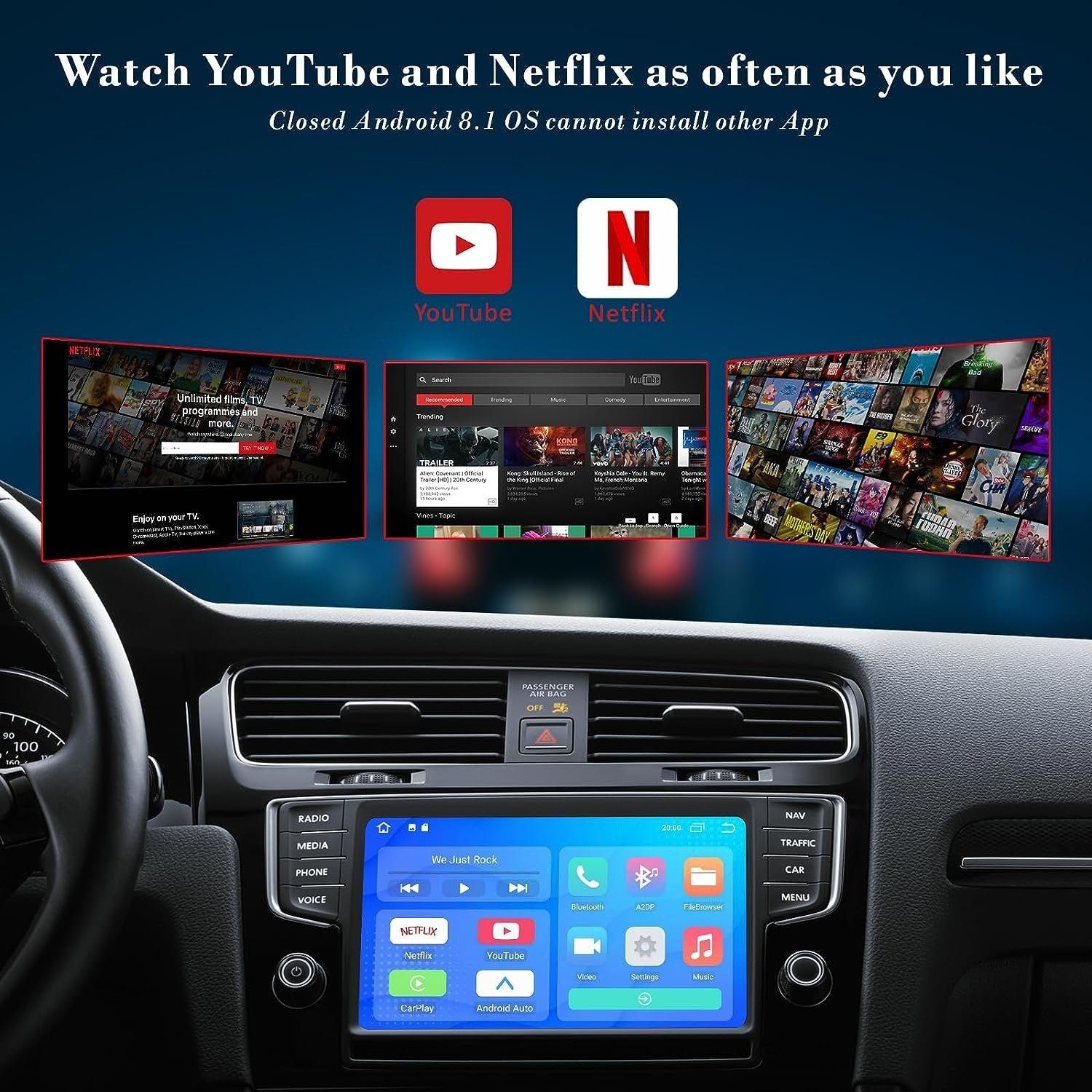 DOPWii Unterstützt YouTube,Plug Autoradio Play Carplay & Wireless Netflix Adapter