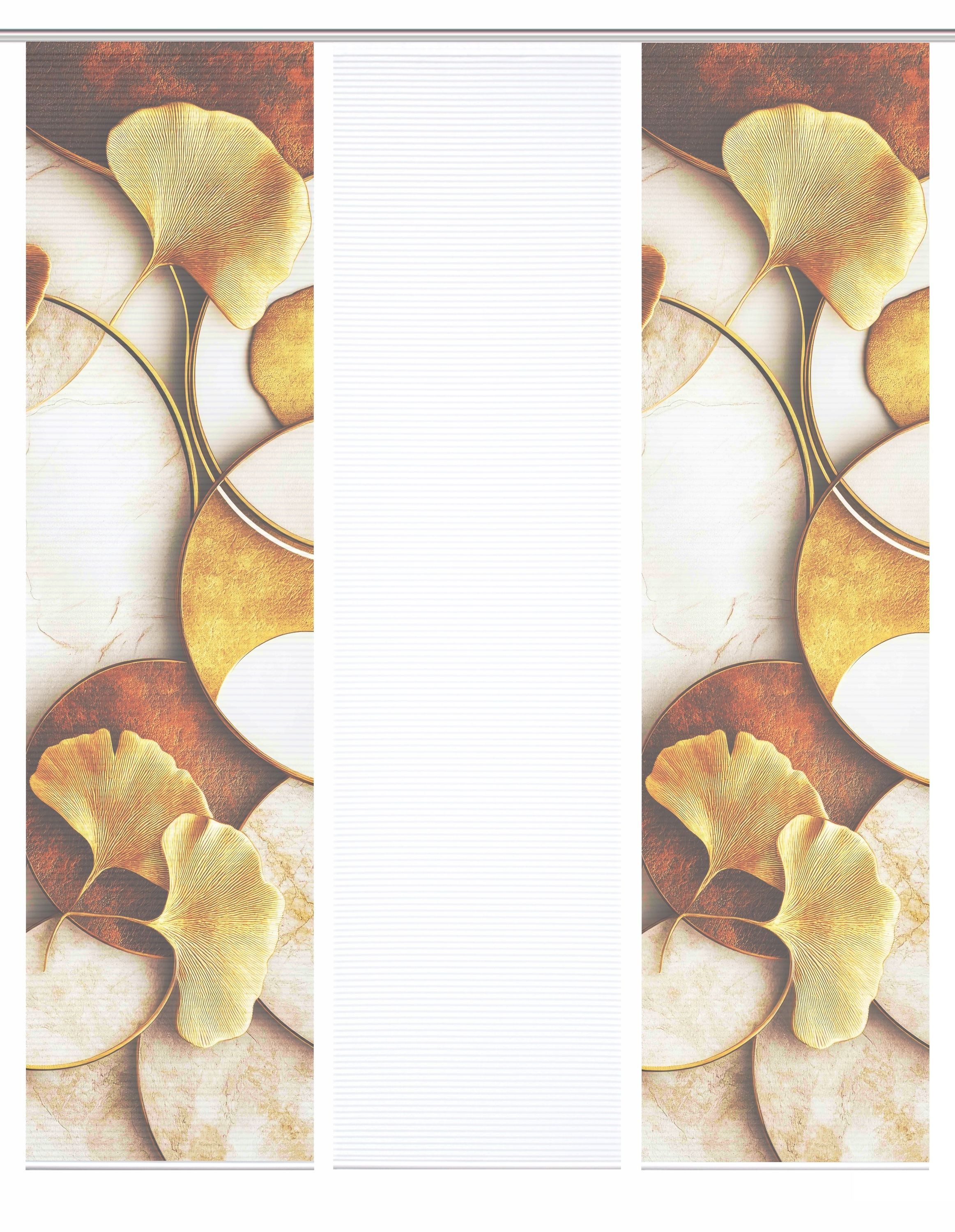 HOME WOHNIDEEN Schiebegardine HIG Schiebegardine STORM, recycelt, Ginkgomotiv auf Bambusoptik 245x60 (3 St), halbtransparent, Polyester (recycelt) Polyester