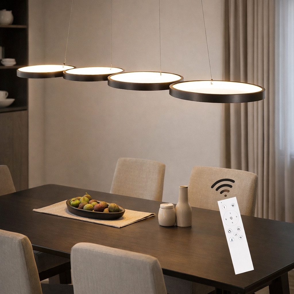 ZMH LED Pendelleuchte Wohnzimmer Modern 4 Flammig Hängelampe Dimmbar mit Fernbedienung, Augenschutz, Einfache Installtion, LED fest integriert, warmweiß-kaltweiß, Dimmbar