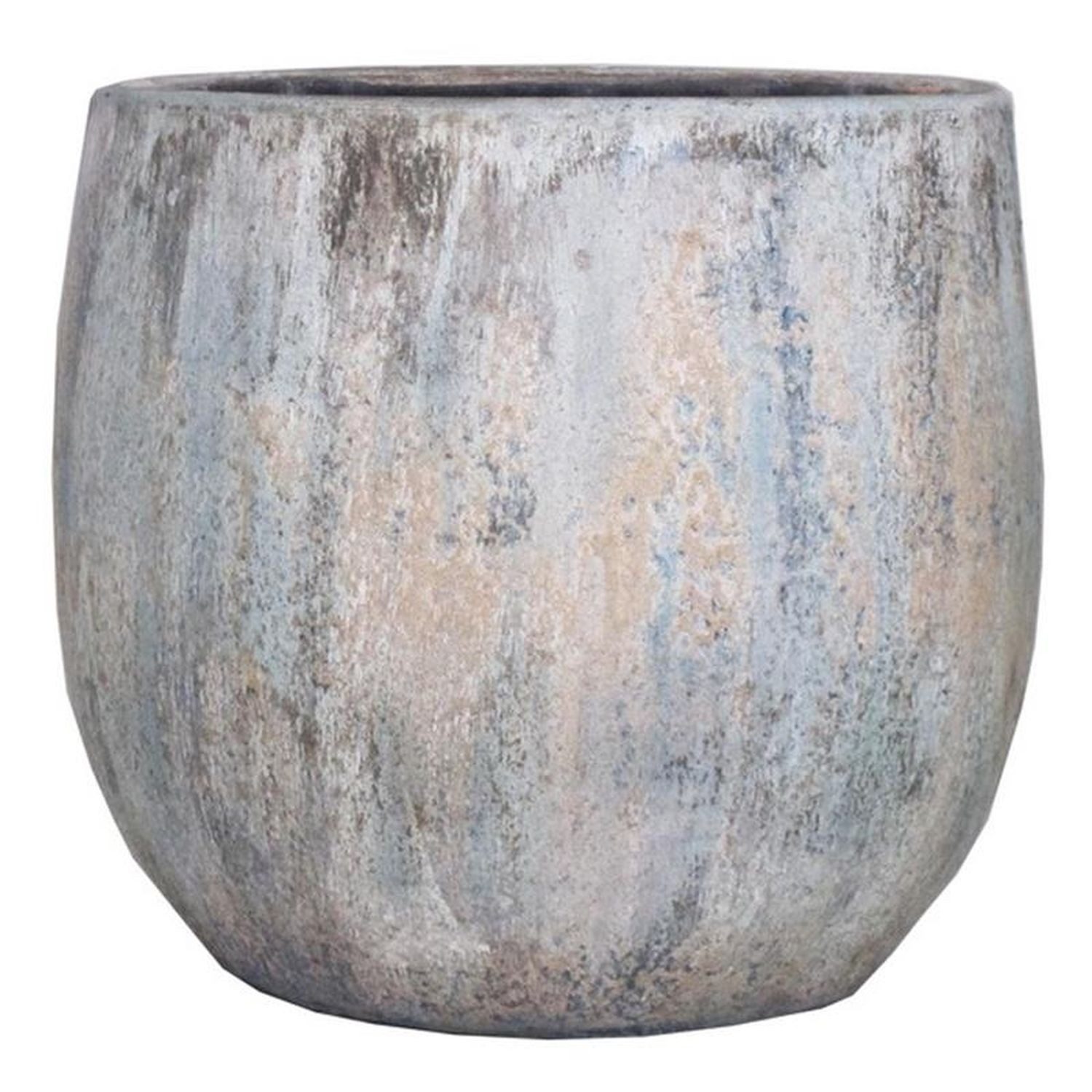 INNA-Glas Blumentopf Keramik Übertopf mit Maserung, blau-beige, 17 cm, Ø 19 cm