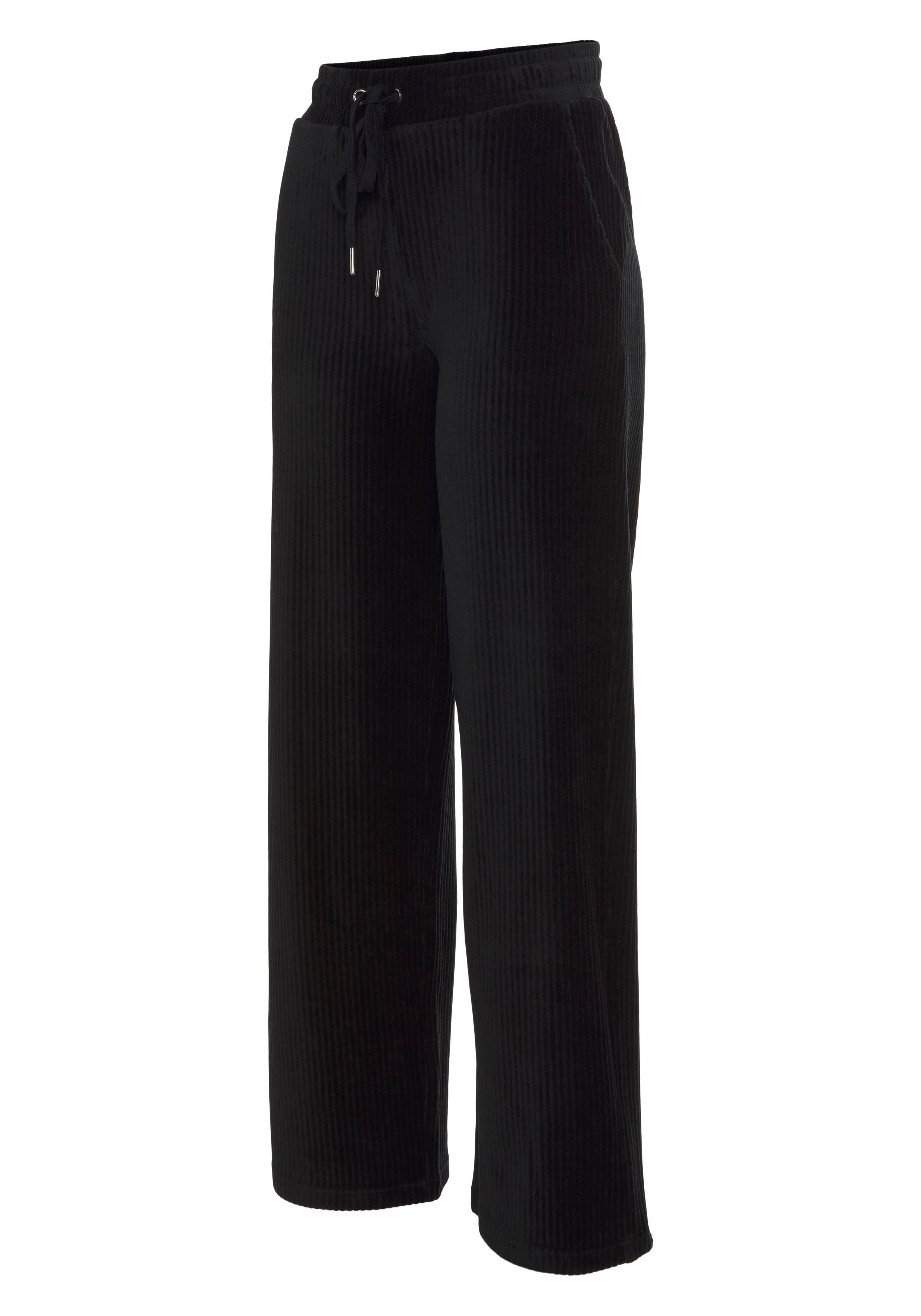Cord schwarz elastischen Homewearhose Loungeanzug breiter Struktur, Vivance mit -Loungehose
