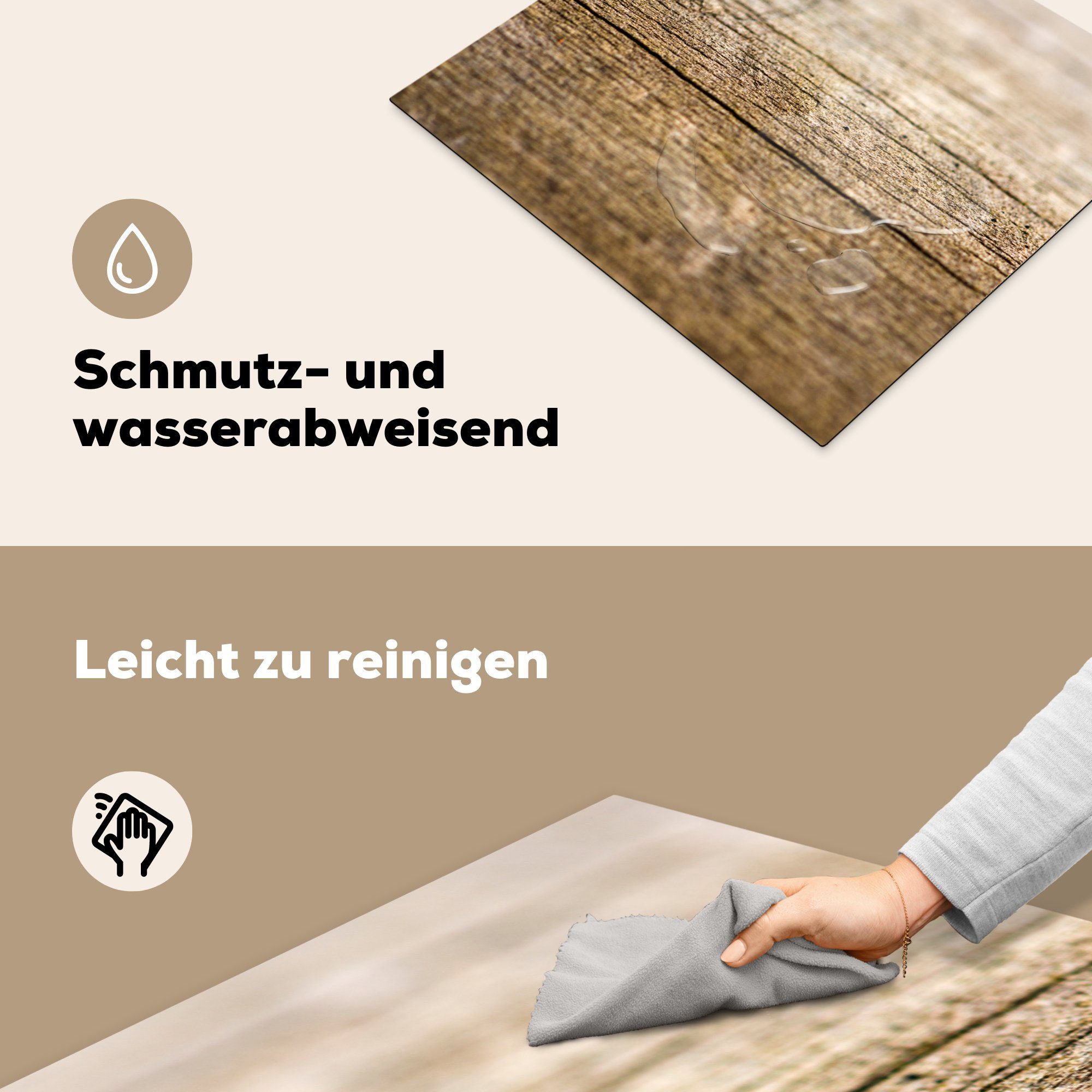 für küche, Ceranfeldabdeckung 59x52 Holzbretts, (1 die Induktionsmatte MuchoWow eines cm, Vinyl, Herdblende-/Abdeckplatte tlg), Aufbau