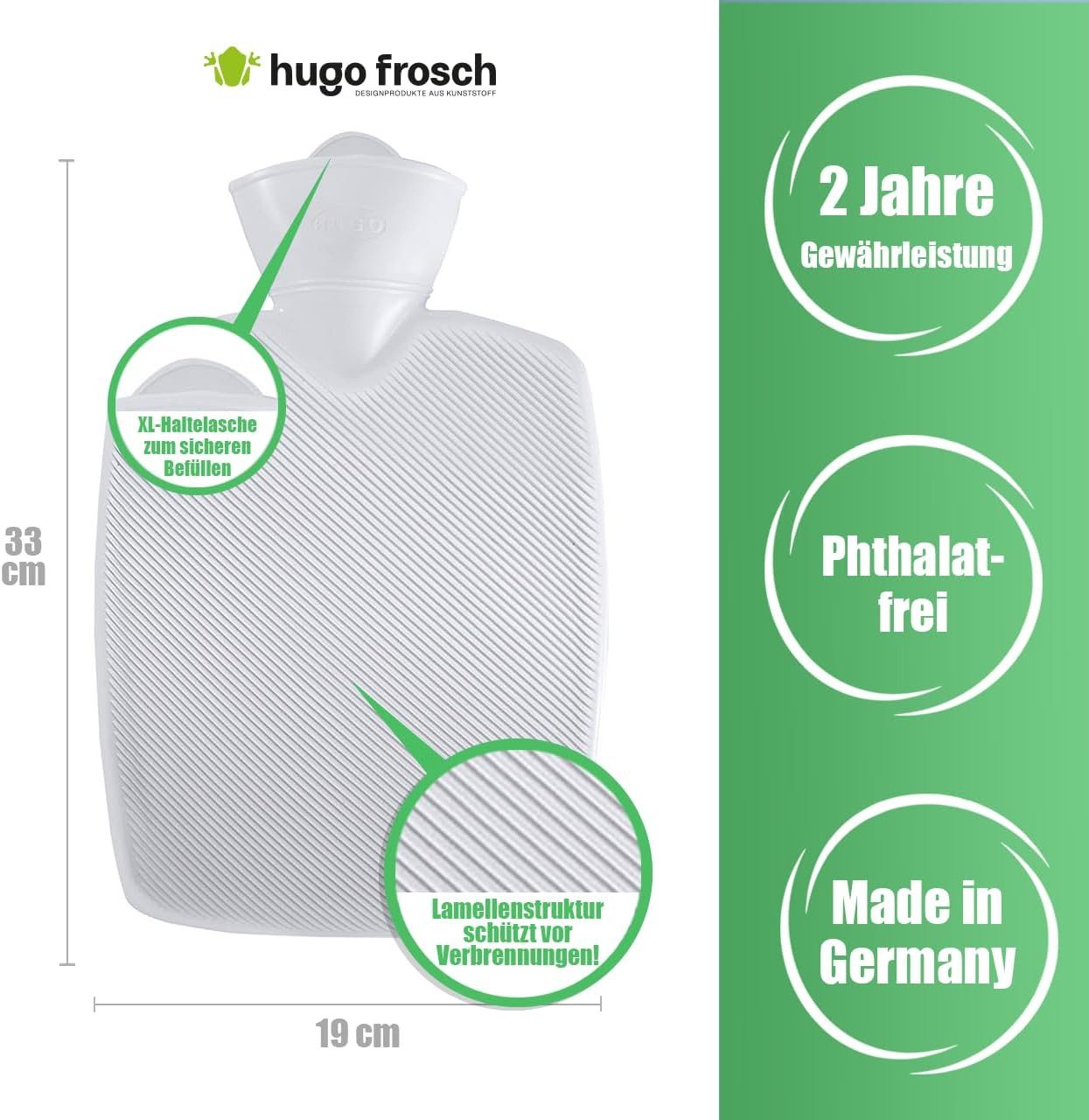 Hugo Frosch Wärmflasche 1,8 l Geflecht Klassik - Auslaufsichere Flasche, Made in Germany