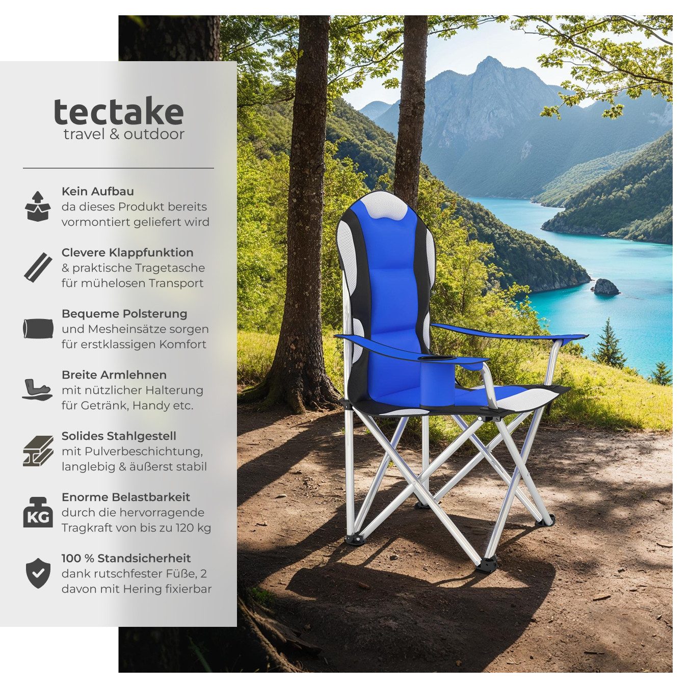 tectake Campingstuhl Klappstuhl mit Polsterung (Set, günstig online kaufen