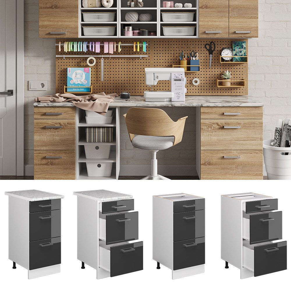 Vicco Schranksystem R-Line, Anthrazit Hochglanz/Weiß, 40 günstig online kaufen