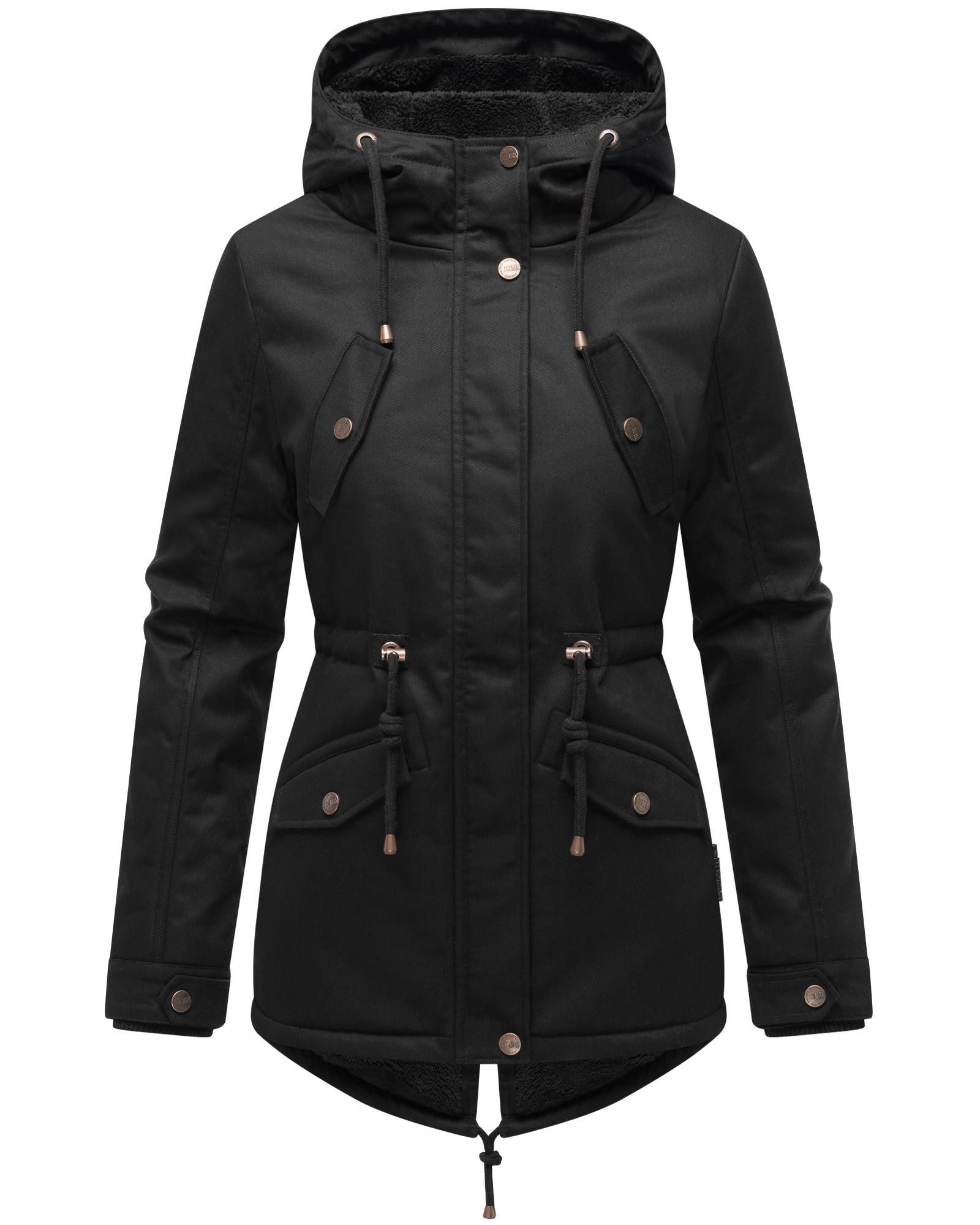 Marikoo Winterjacke Manolya stylischer Kurzmantel mit weichem Teddyfell-Futter