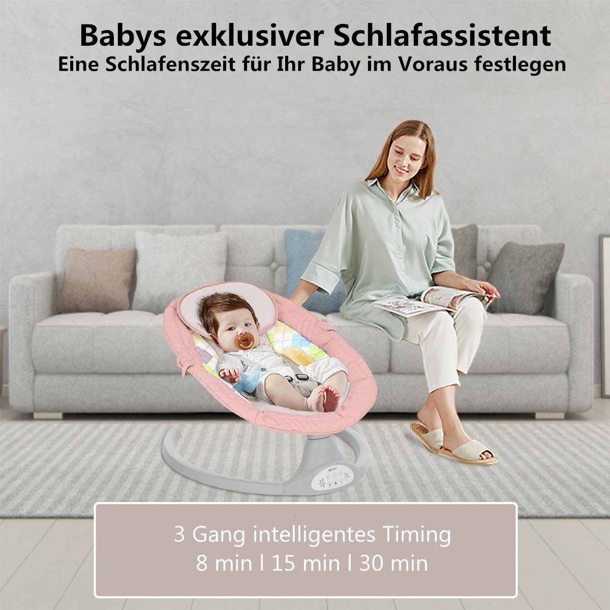 Insma Babywippe elektrisch Babyschaukel 5 Gang Schaukelstuhl Baby, 5-Punkt Sicherheitsgurt, 0-12 Monat max. 9kg