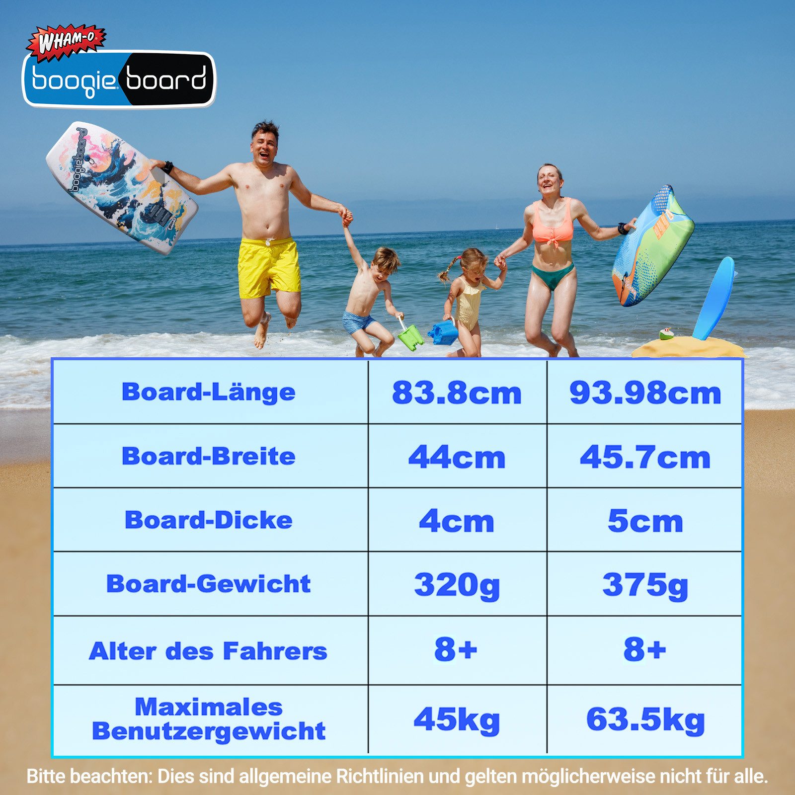 WHAM-O Bodyboard Kurve & Welle Boogie Board, Bodyboard, Mit Fangriemen, rutschfest, leicht, für Kinder, Grafikdesign