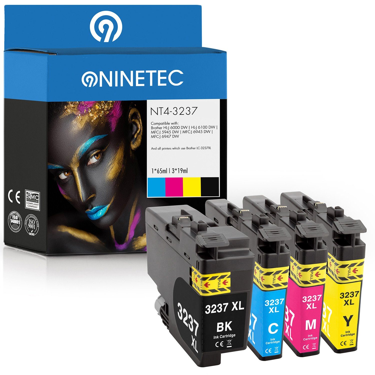 NINETEC 4er Set ersetzt Brother LC-3237 3237XL Tintenpatrone