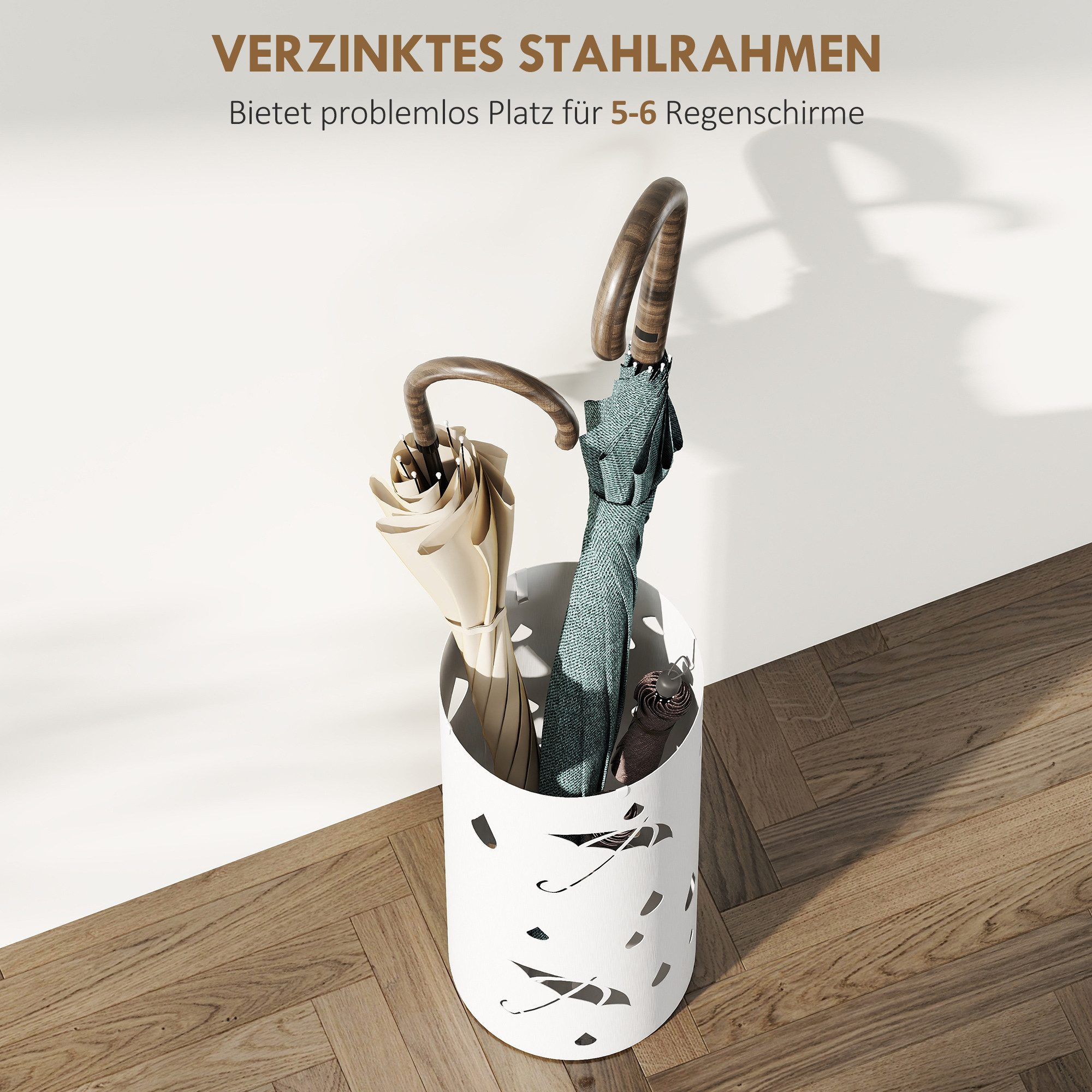 HOMCOM Schirmständer Regenschirmständer mit 4 Haken, Schirmhalter, Stahl, Weiß (Regenschirmständer, 1 St., Schirmständer), für Gehstöcke & Regenschirme Stahl Ø1 – Bild 4 von 5
