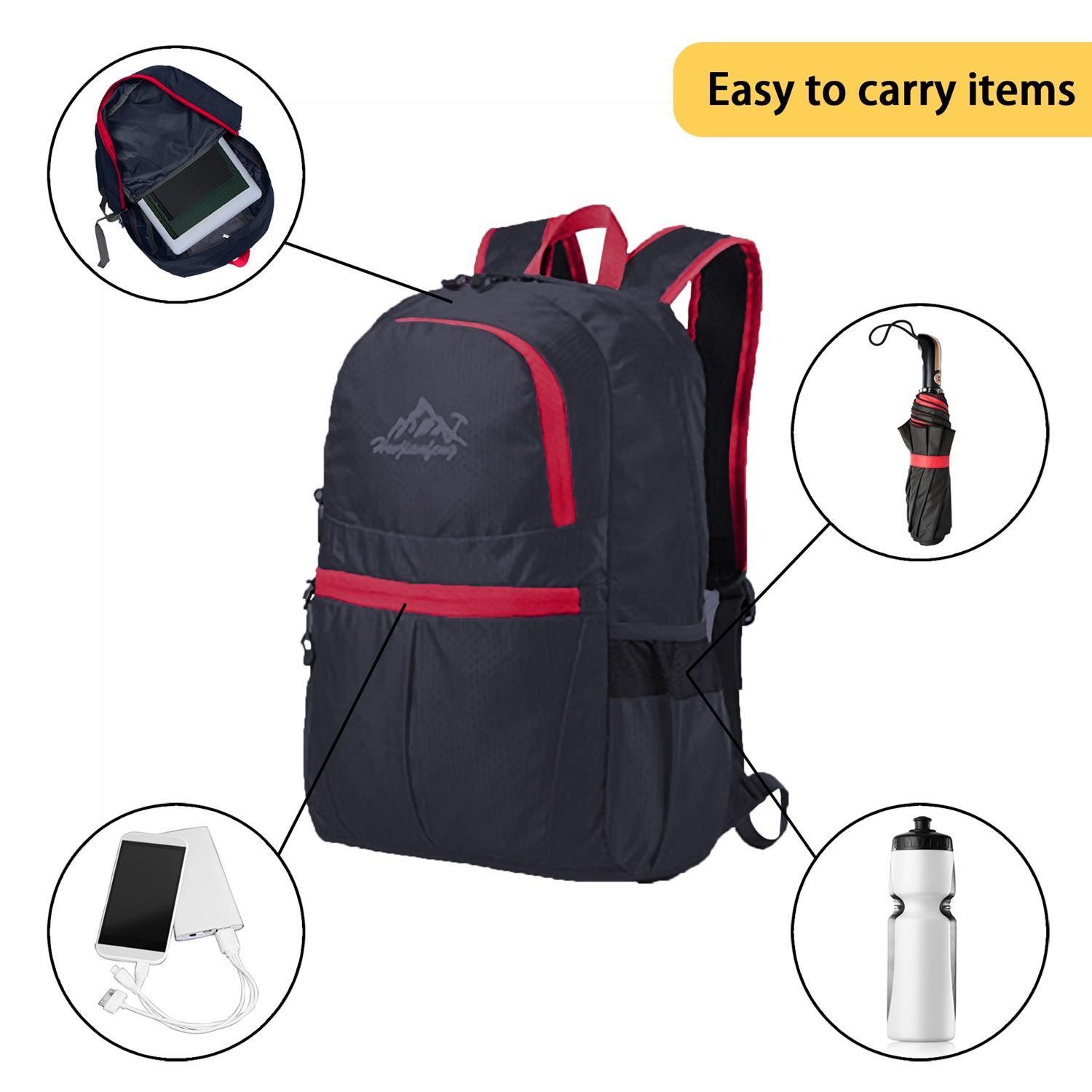 Intirilife Tagesrucksack (Faltbarer Rucksack Ultraleicht in Schwarz, 1-tlg), 36L Unisex Wanderrucksack Wasserdicht