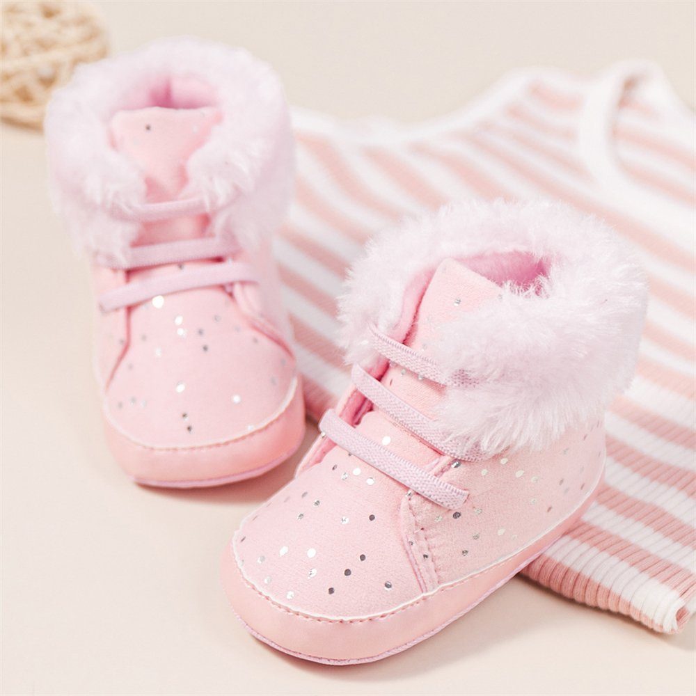 Rouemi Rosa rutschfeste Babystiefel weiche Sohle Kleinkinderschuhe Babyschuhe, warme Plüsch