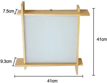 ZMH LED Deckenleuchte Wohnzimmer Holz Glas Quadratisch Eckig für Schalfzimmer, LED fest integriert, Warmweiß