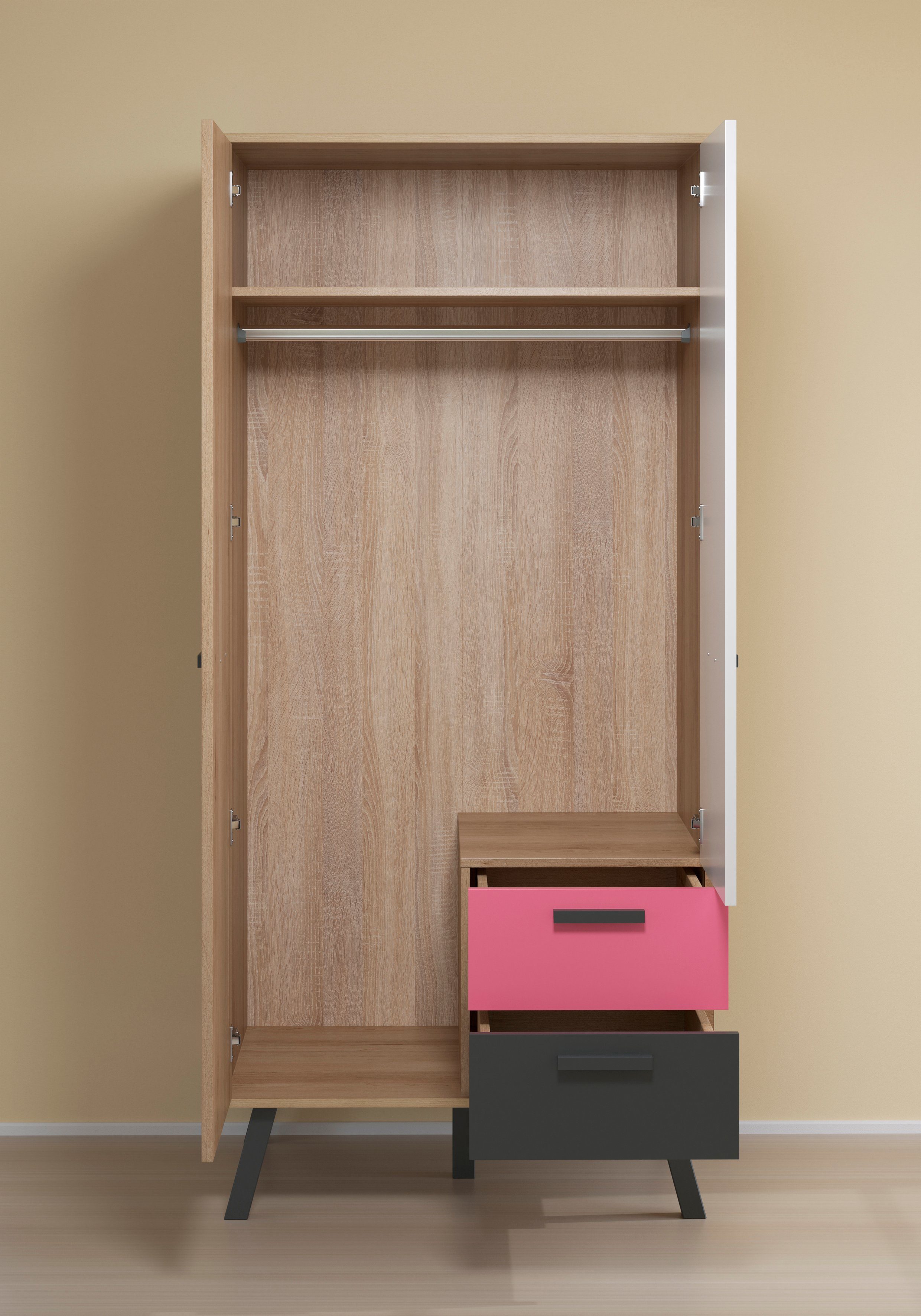 trendteam Kleiderschrank Mats Front teilweise Blau - oder Rosa wechselbar