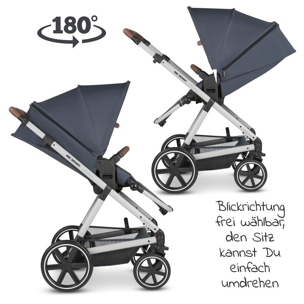 ABC Design Babywanne, Babyschale 3in1 - Regenschutz Kinderwagen Tulip, Lake, mit Classic Buggy - Vicon Edition 4 - (9-tlg), Set Set Kombi-Kinderwagen