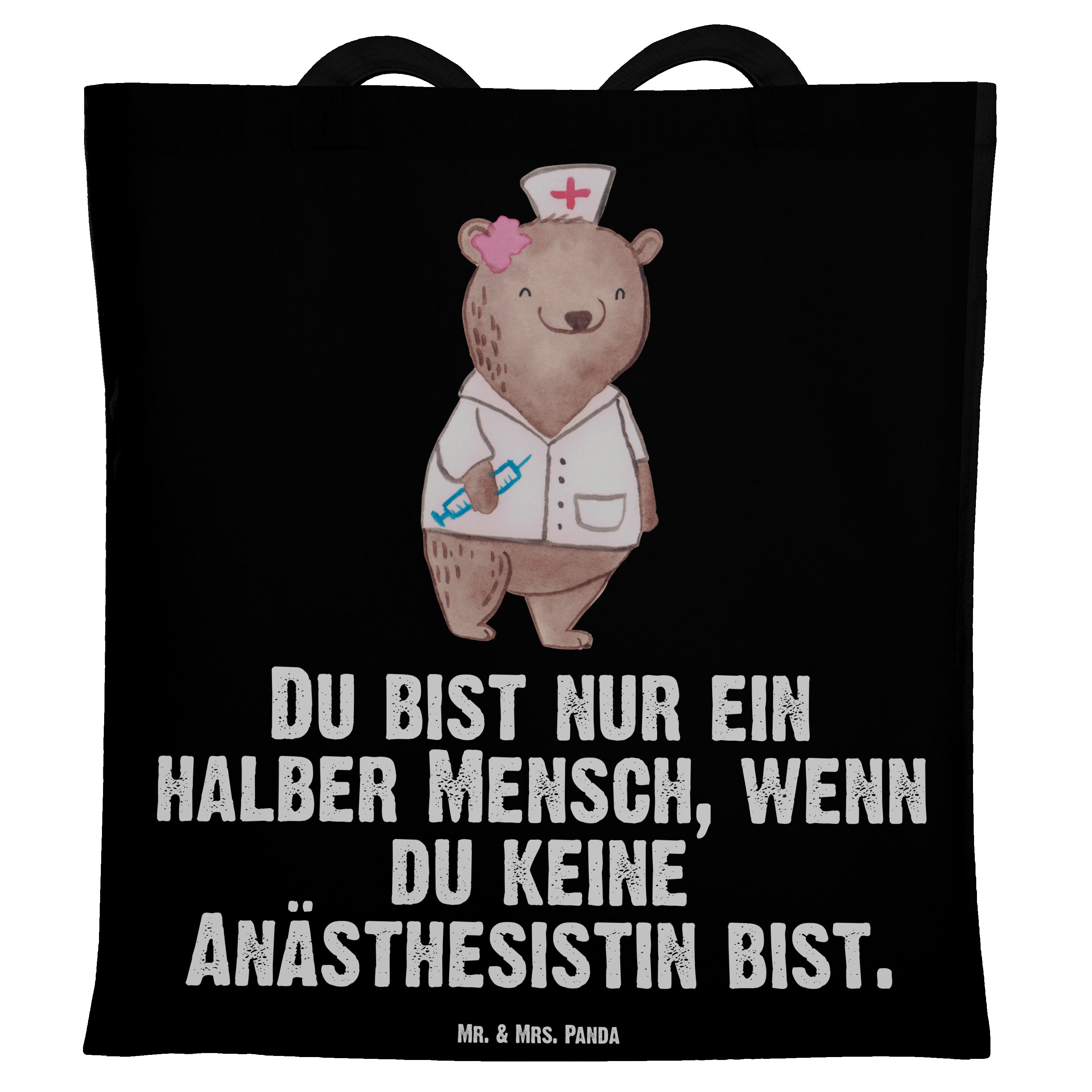 Stoffbeutel, (1-tlg) - Beutel, Geschenk, Schwarz Tragetasche Mrs. Mr. mit & Panda Anästhesistin Herz - Nar