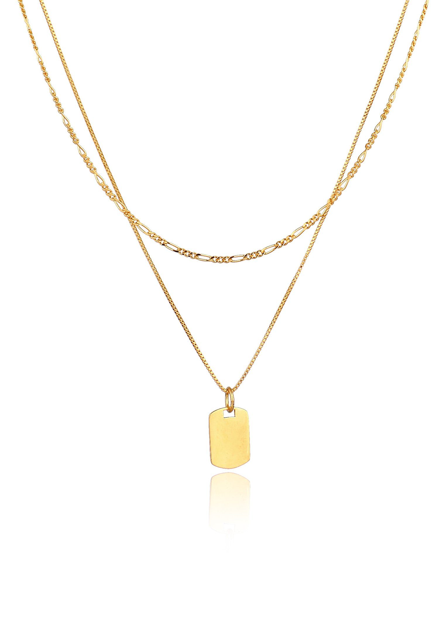 Kuzzoi Kette mit Anhänger Herren Layer Figaro Venezianer Platte 925 Silber, Dog Tag