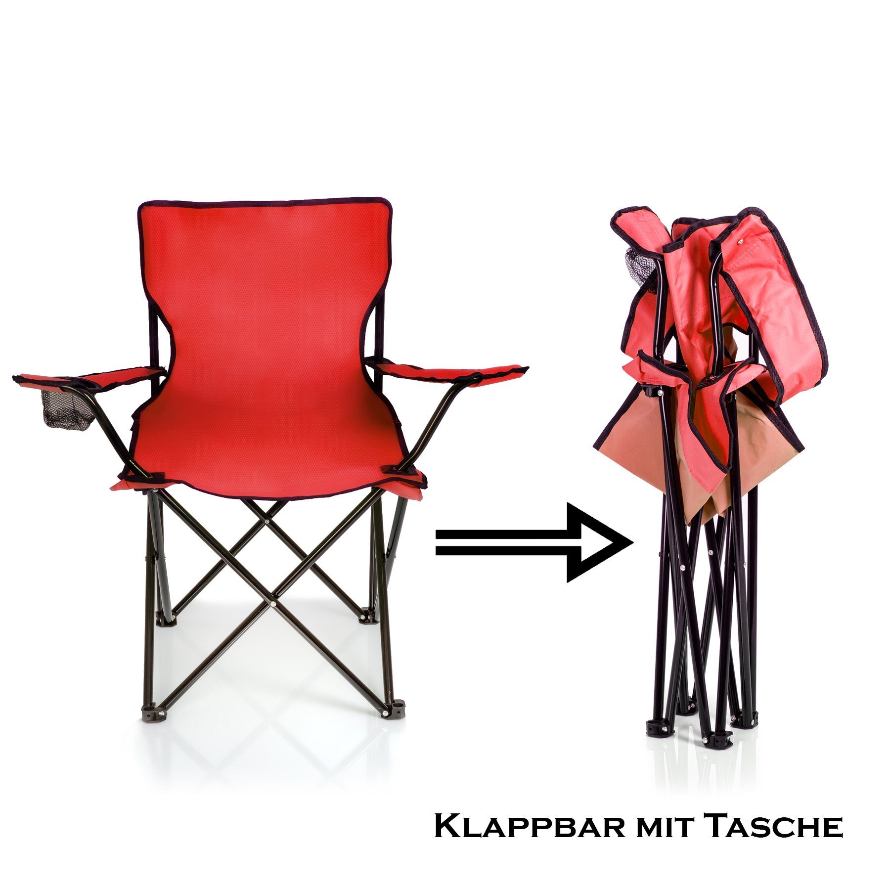 BigDean Campingstuhl Faltstuhl Campingstuhl Anglerstuhl Getränkehalter Klappstuhl (Packung, 1 St), Rot, Klappbar, Getränkehalter, Tragetasche