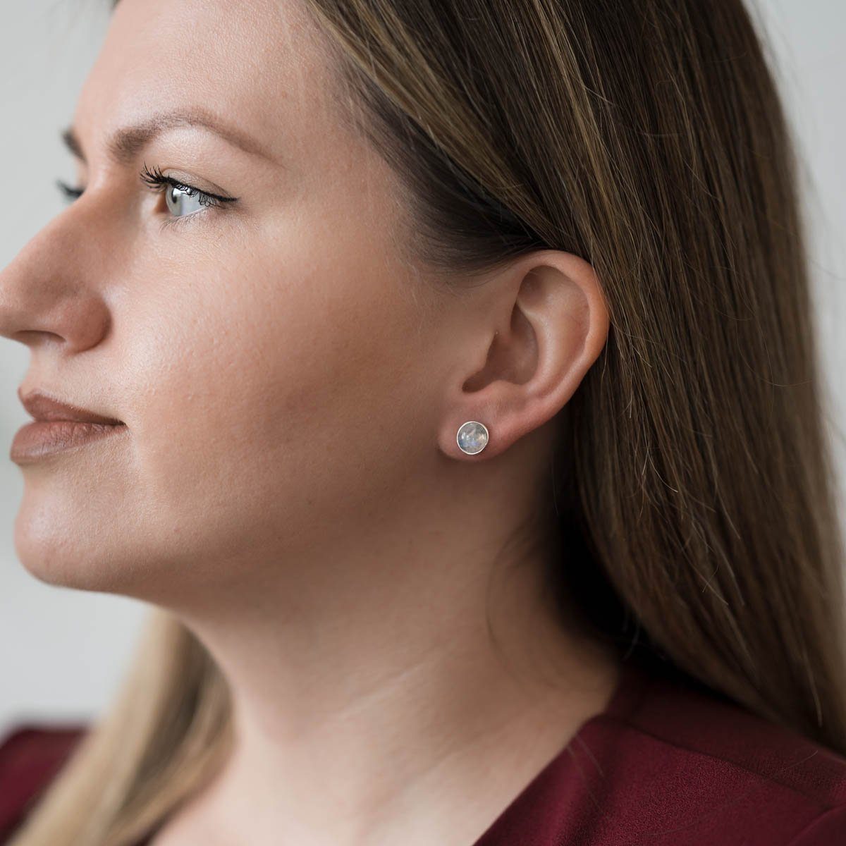 Materia Paar Ohrstecker Mondstein Damen Rund Ø9mm SO-108, Fassung aus 925 S günstig online kaufen