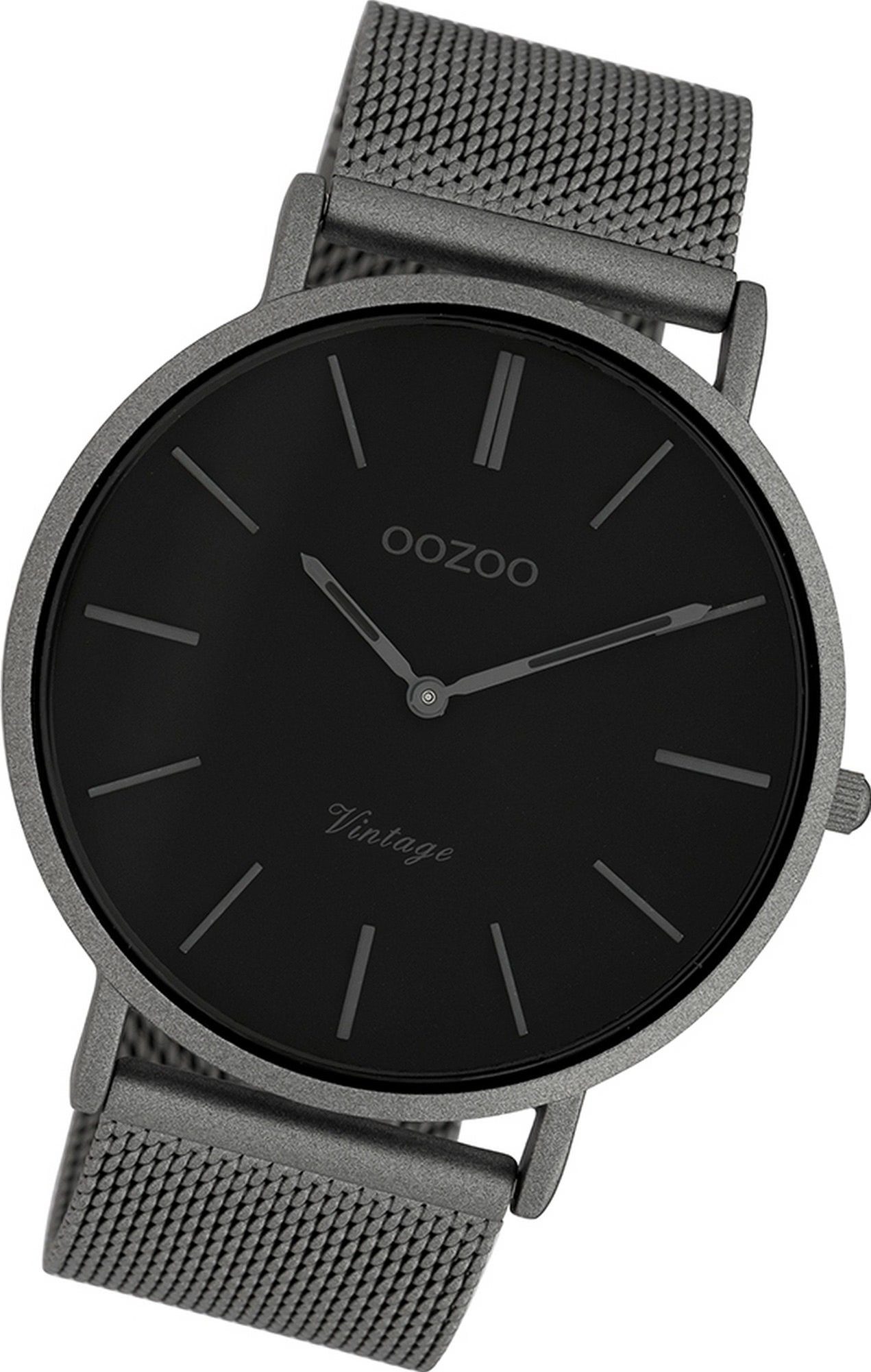 OOZOO Herrenuhr Uhr Oozoo Edelstahlarmband grau, rundes Edelstahl Quarzuhr Gehäuse, C9928 groß Herren 44mm) Analog, (ca.