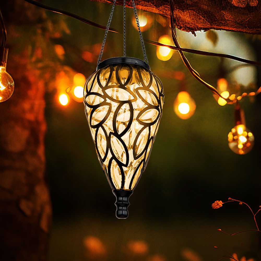 GLOBO LIGHTING LED Solarleuchte, LED-Leuchtmittel fest verbaut, Warmweiß, Solarlampe Gartendeko Hängeleuchte Außenlampe hängend LED