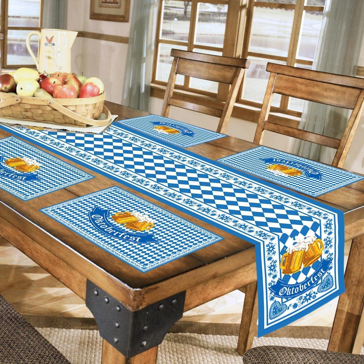 LuxusKollektion Tischläufer Tischset Set Blau Weiß Raute 5tlg (1-tlg)