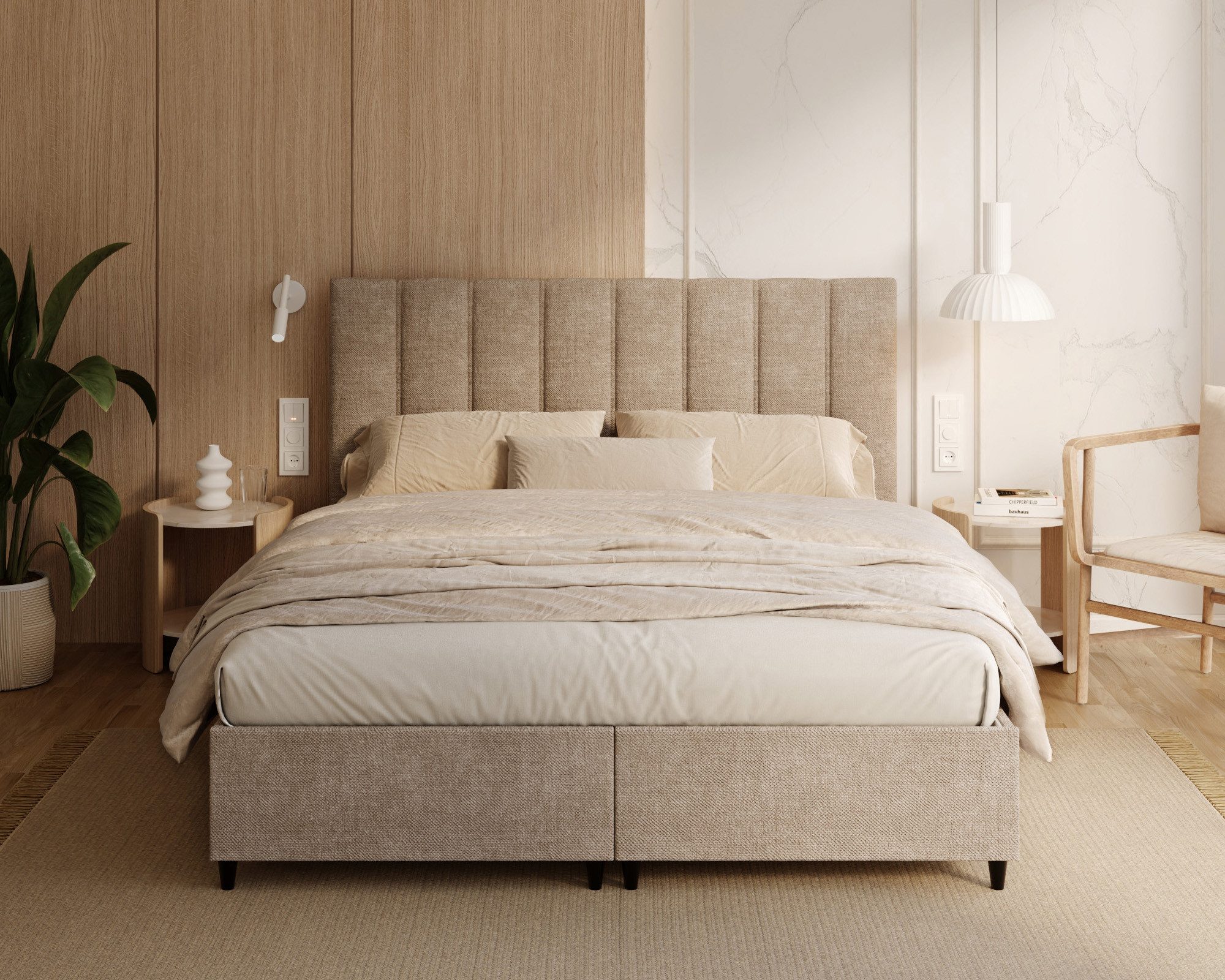 thematys Polsterbett Bett Stauraumbett Bezug Ottawa / 140x200, 160x200, 180x200cm (MADE IN EU - mit hochwertigem Bouclé oder Cleo Bezug, Bettrahmen, Bett, Optional mit Matratze bestellbar, mit großen gepolsterten Kopfteil), Metallrahmen mit Lattenrost, hydraulische Klappfunktion für Stauraum, mit großen gepolsterten Kopfteil, mit Bettkasten zum aufklappen), Metallrahmen mit Lattenrost, hydraulische Klappfunktion für Stauraum