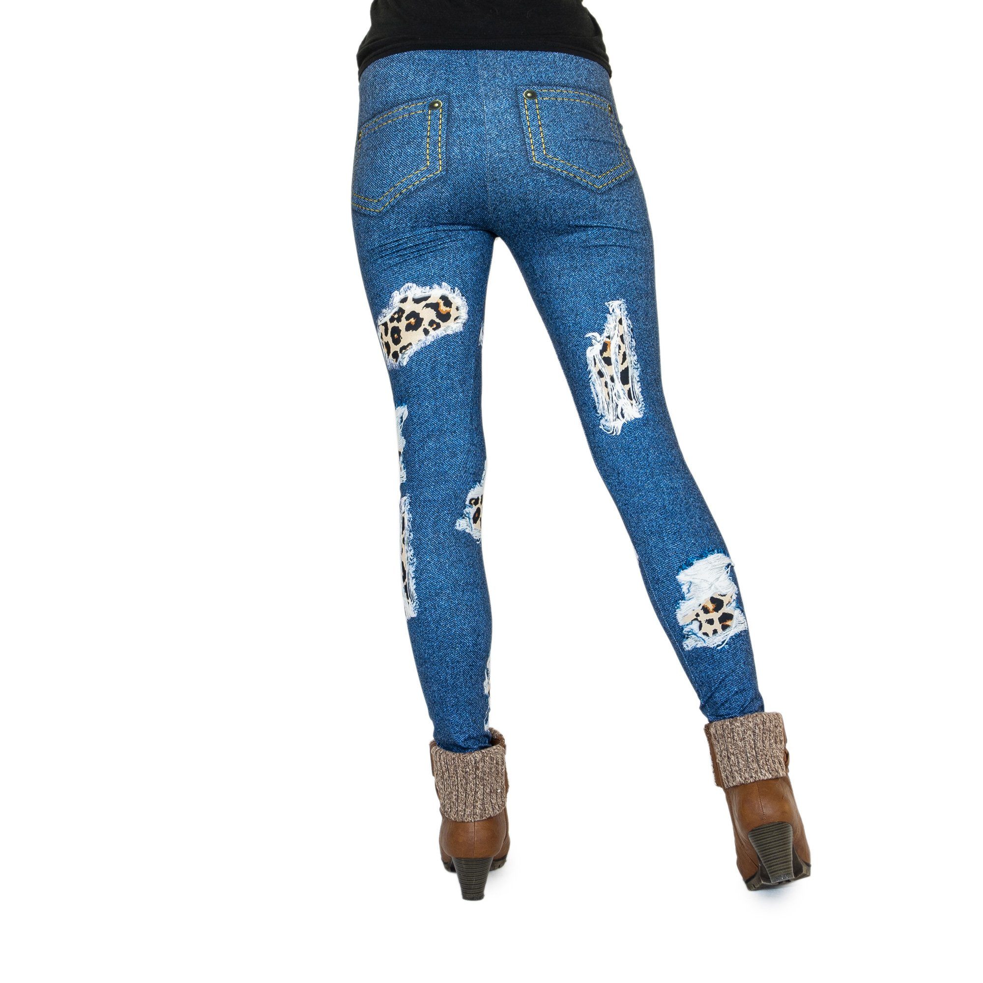 cosey Patches (Einheitsgröße Bedruckte Bunte Leggings XS-L) Leo Leggings Damen Jeans