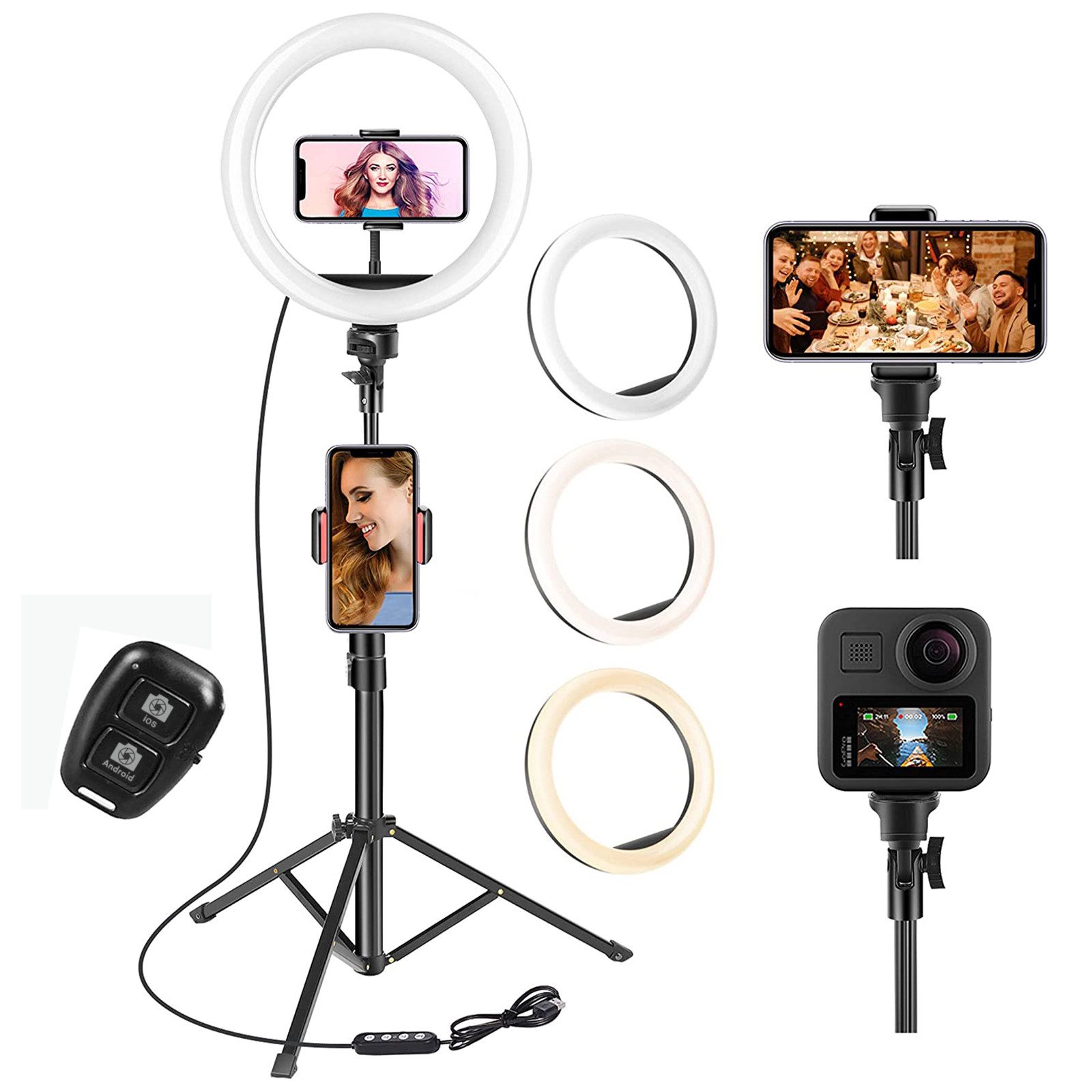 AIMAX Ringlicht 10 Zoll Ringlicht mit Fernsteuerung, mit 3 Farbe und 10 Helligkeitsstufen