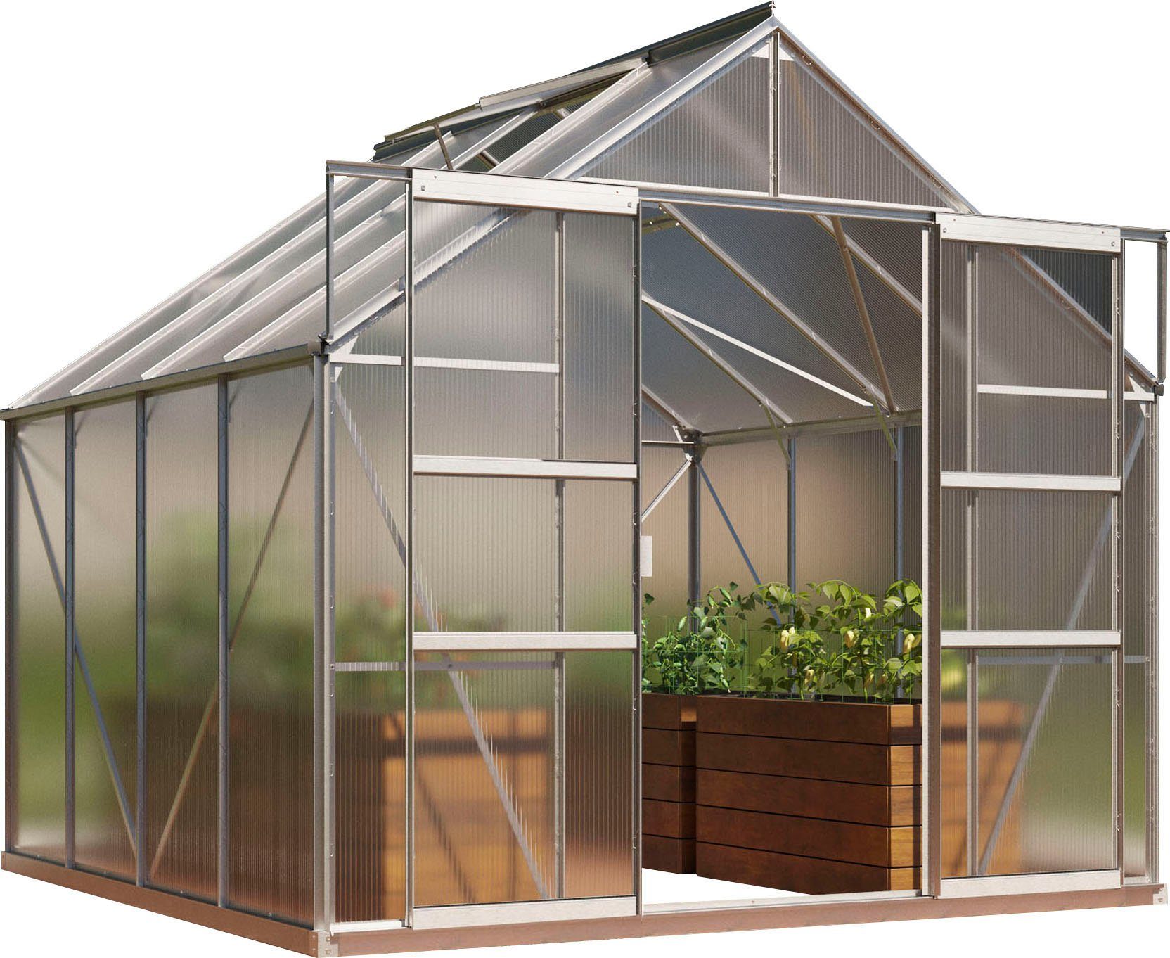 Vitavia Gewächshaus Mars 6700, BxTxH: 257 x 258 x 231,8 cm, 6 mm Wandstärke, Alu-Profile, 6,mm Hohlkammerplatten silberfarben
