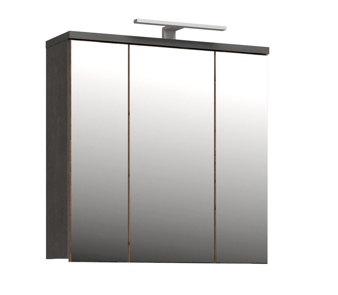 FORTE Badezimmerspiegelschrank LED-Beleuchtung, Spiegel, Betonoptik grau - 68,6x68,1x20cm (B/H/T)