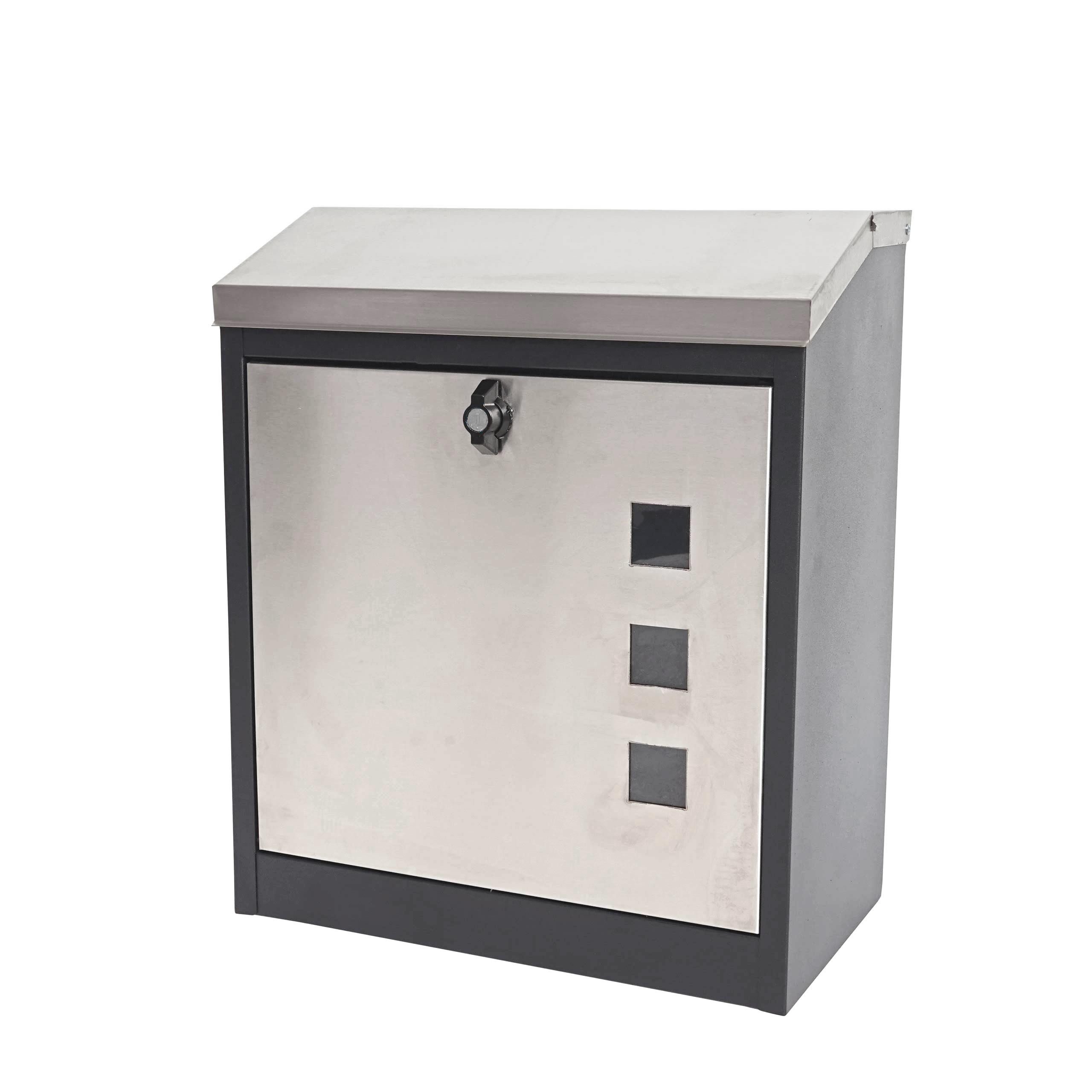 PROREGAL® Briefkasten XXL Briefkasten HxBxT 52x44x25cm Schwarz-Edelstahl Firmenbriefkasten