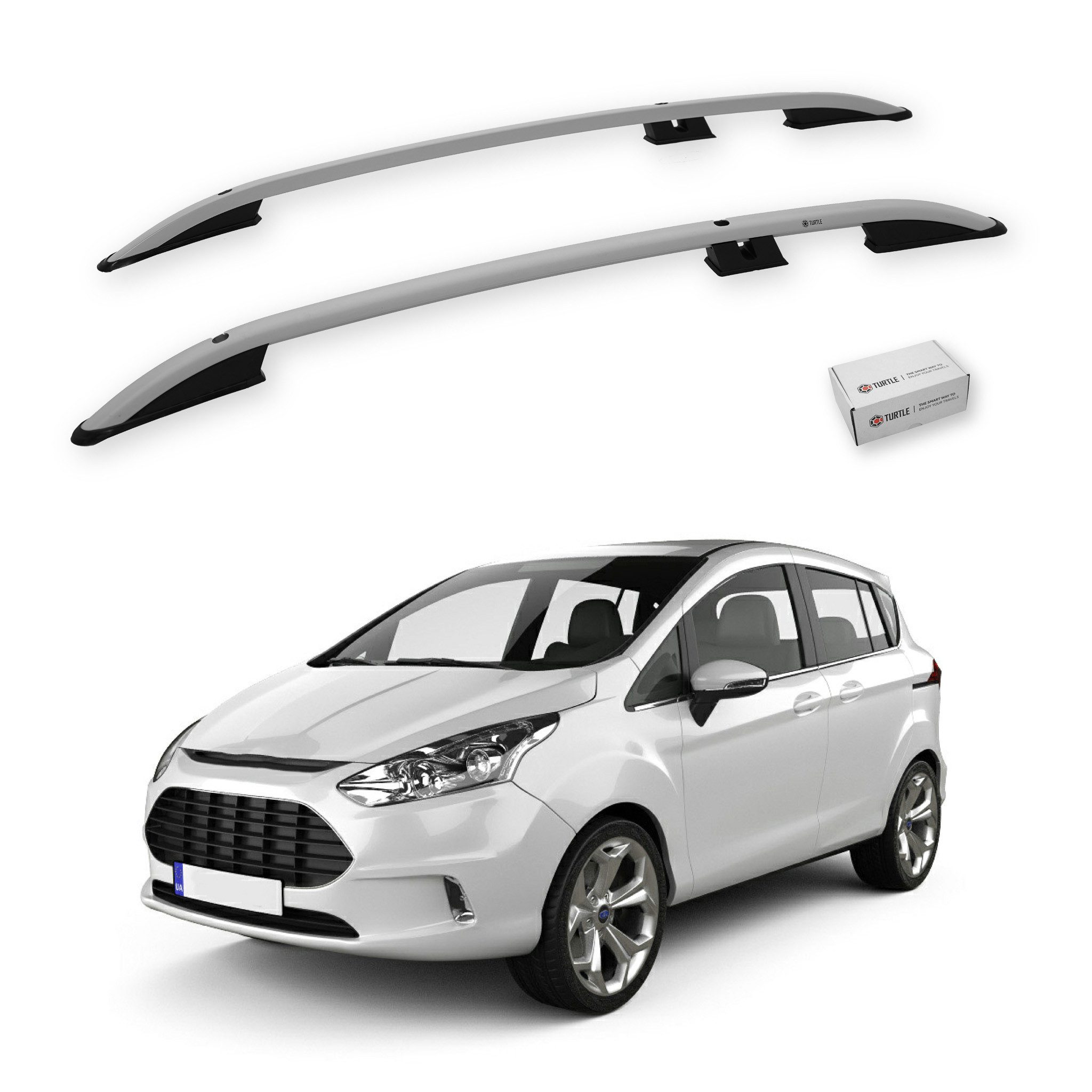 TURTLE Dachbox-Halterung TURTLE kompatibel mit Ford B-Max (B232) 2012-2017 Crown Dachreling